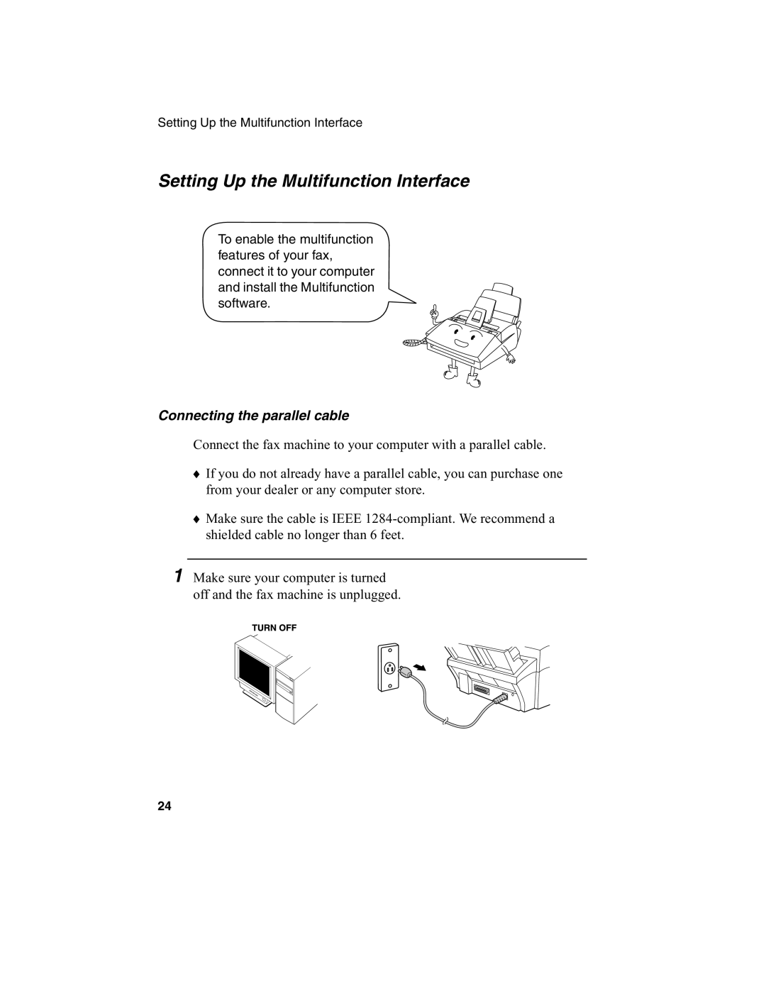 Sharp FO-2970M operation manual Setting Up the Multifunction Interface, Connecting the parallel cable 