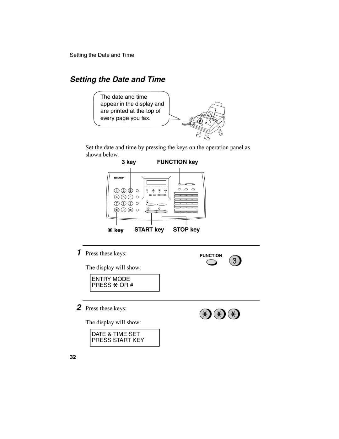 Sharp FO-2970M operation manual Setting the Date and Time, Press these keys 