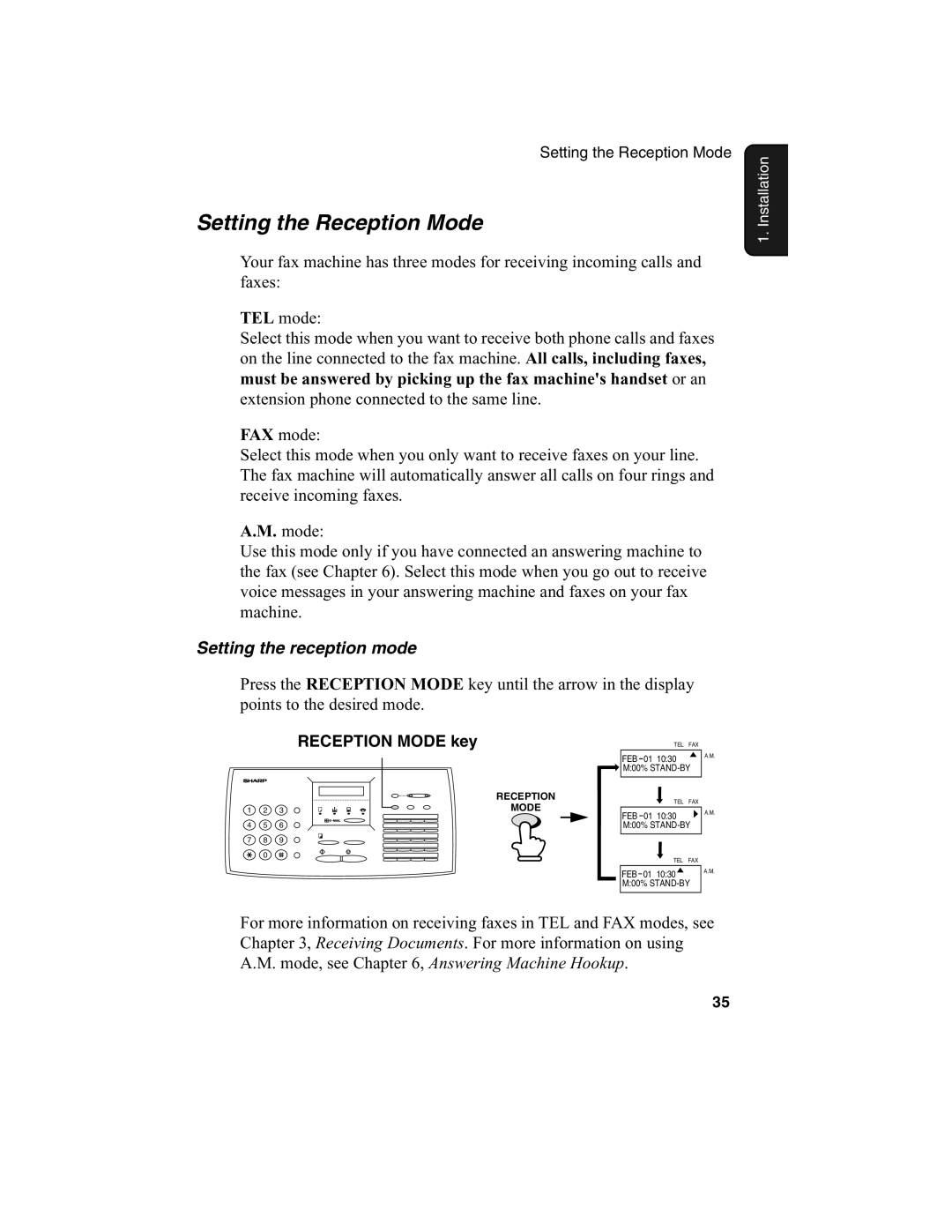 Sharp FO-2970M operation manual Setting the Reception Mode, Setting the reception mode 