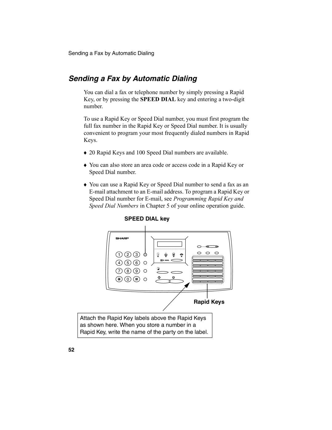 Sharp FO-2970M operation manual Sending a Fax by Automatic Dialing, Speed Dial key Rapid Keys 