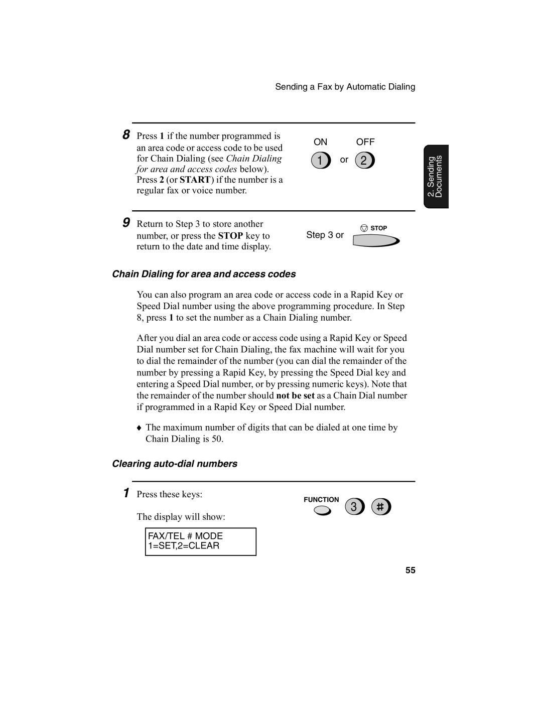 Sharp FO-2970M operation manual Chain Dialing for area and access codes, Clearing auto-dial numbers 