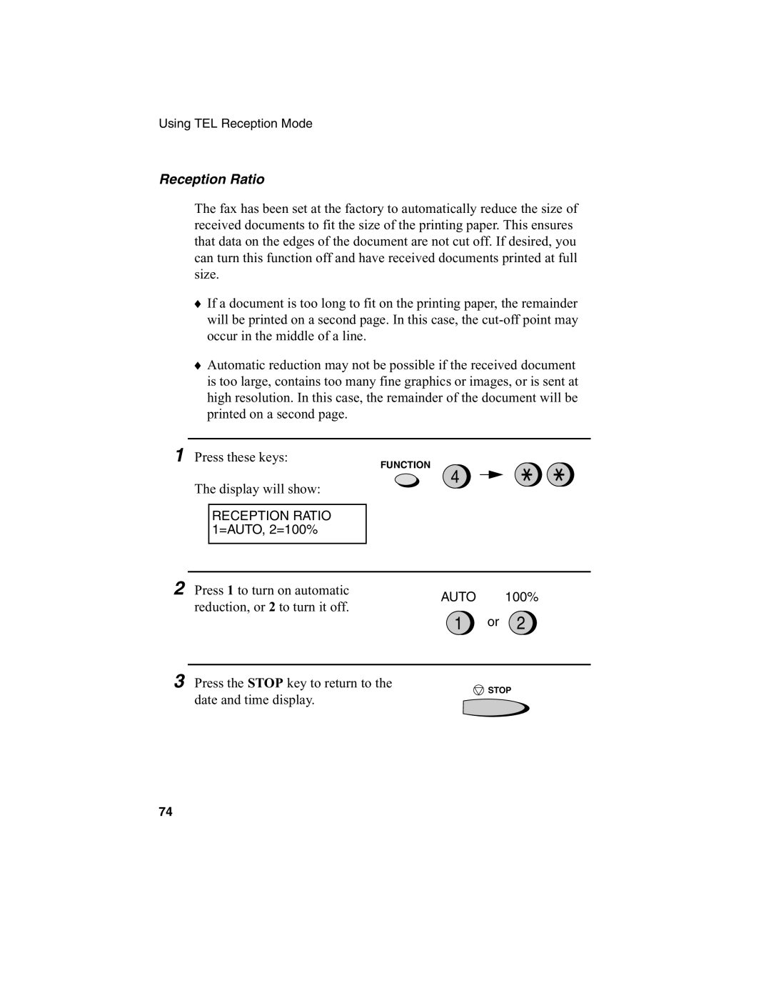 Sharp FO-2970M operation manual Reception Ratio 