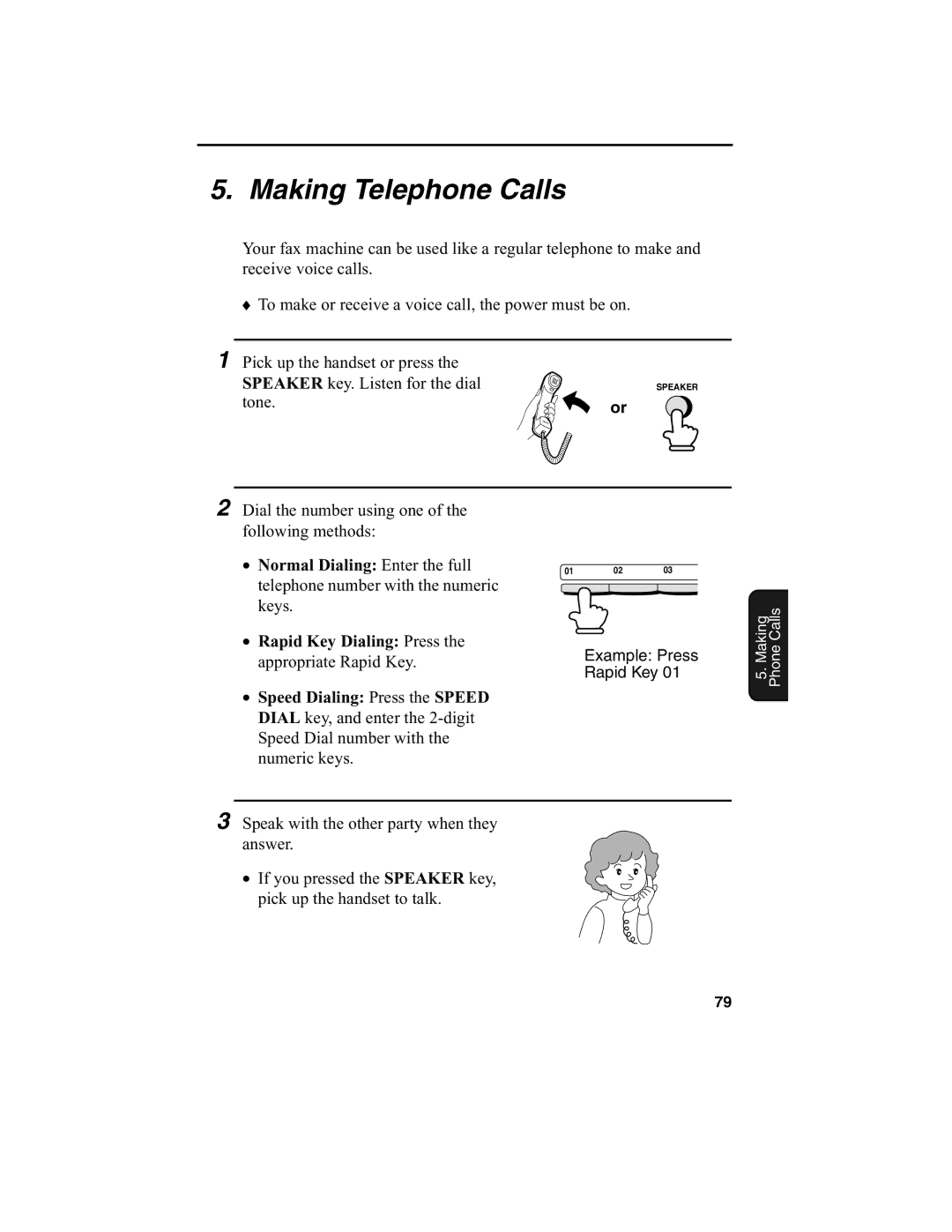 Sharp FO-2970M operation manual Making Telephone Calls, Normal Dialing Enter the full, Rapid Key Dialing Press 