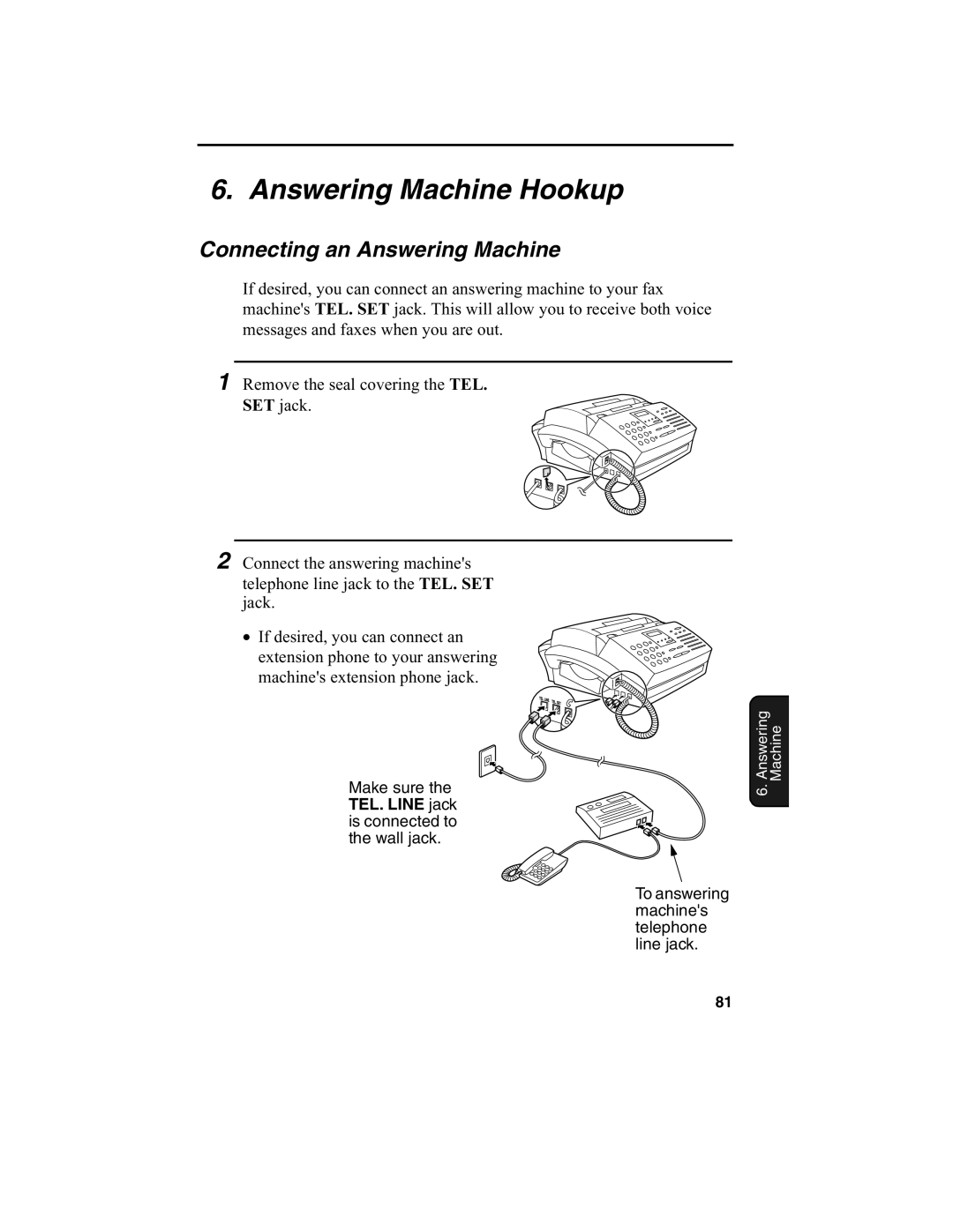 Sharp FO-2970M operation manual Answering Machine Hookup, Connecting an Answering Machine 