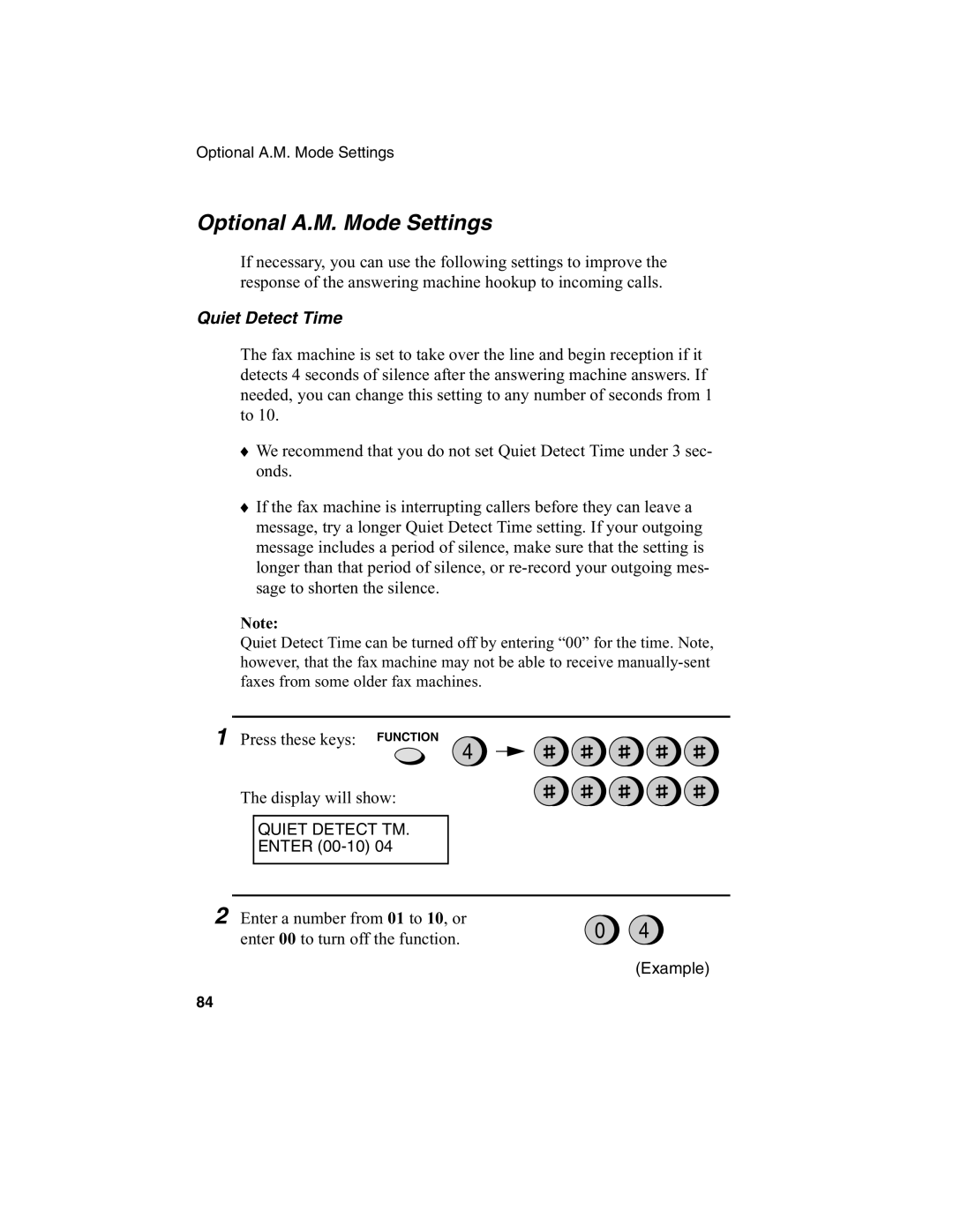 Sharp FO-2970M operation manual Optional A.M. Mode Settings, Quiet Detect Time 