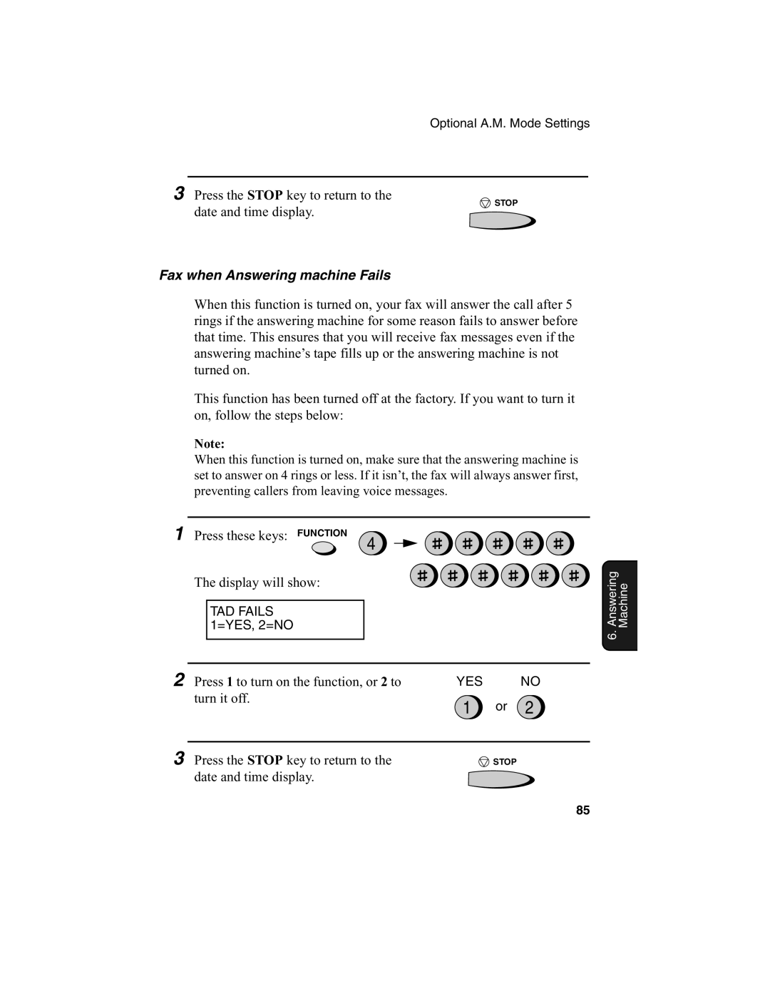 Sharp FO-2970M operation manual Fax when Answering machine Fails 