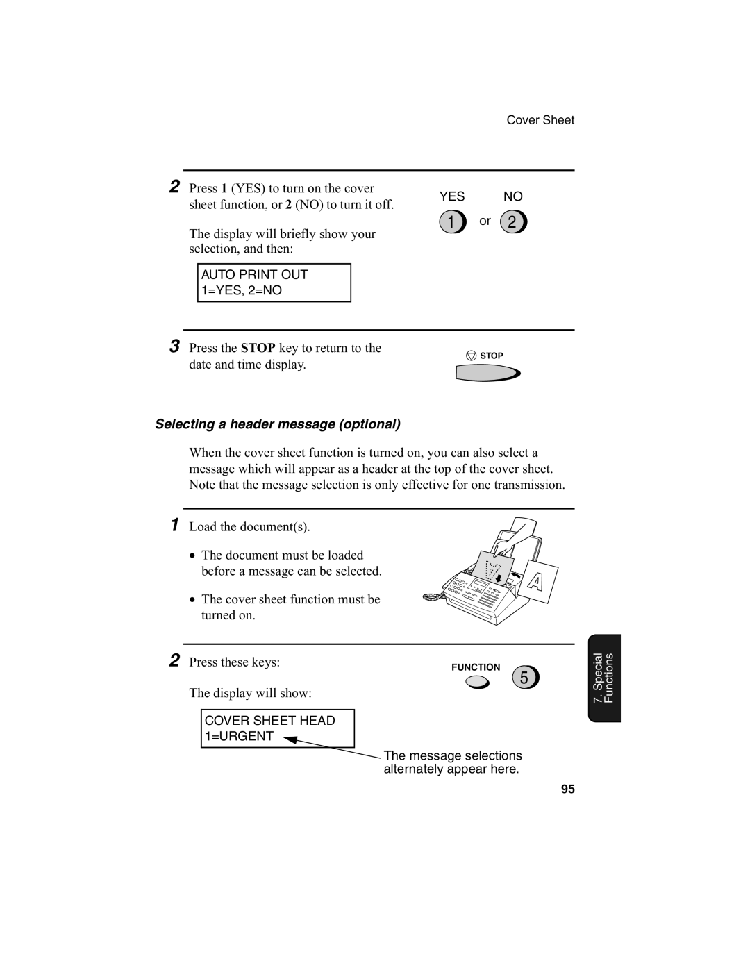 Sharp FO-2970M operation manual Selecting a header message optional 