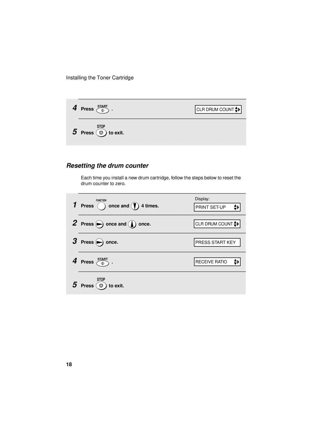 Sharp FO-3150 operation manual Resetting the drum counter, Press Start 