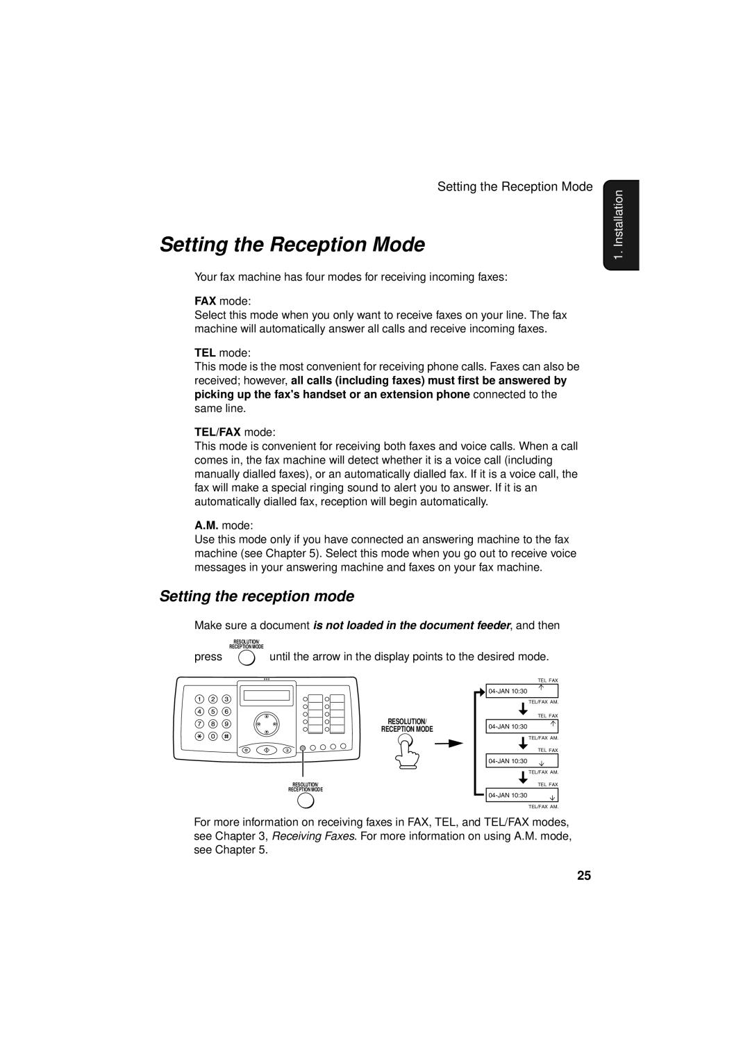 Sharp FO-3150 operation manual Setting the Reception Mode, Setting the reception mode 