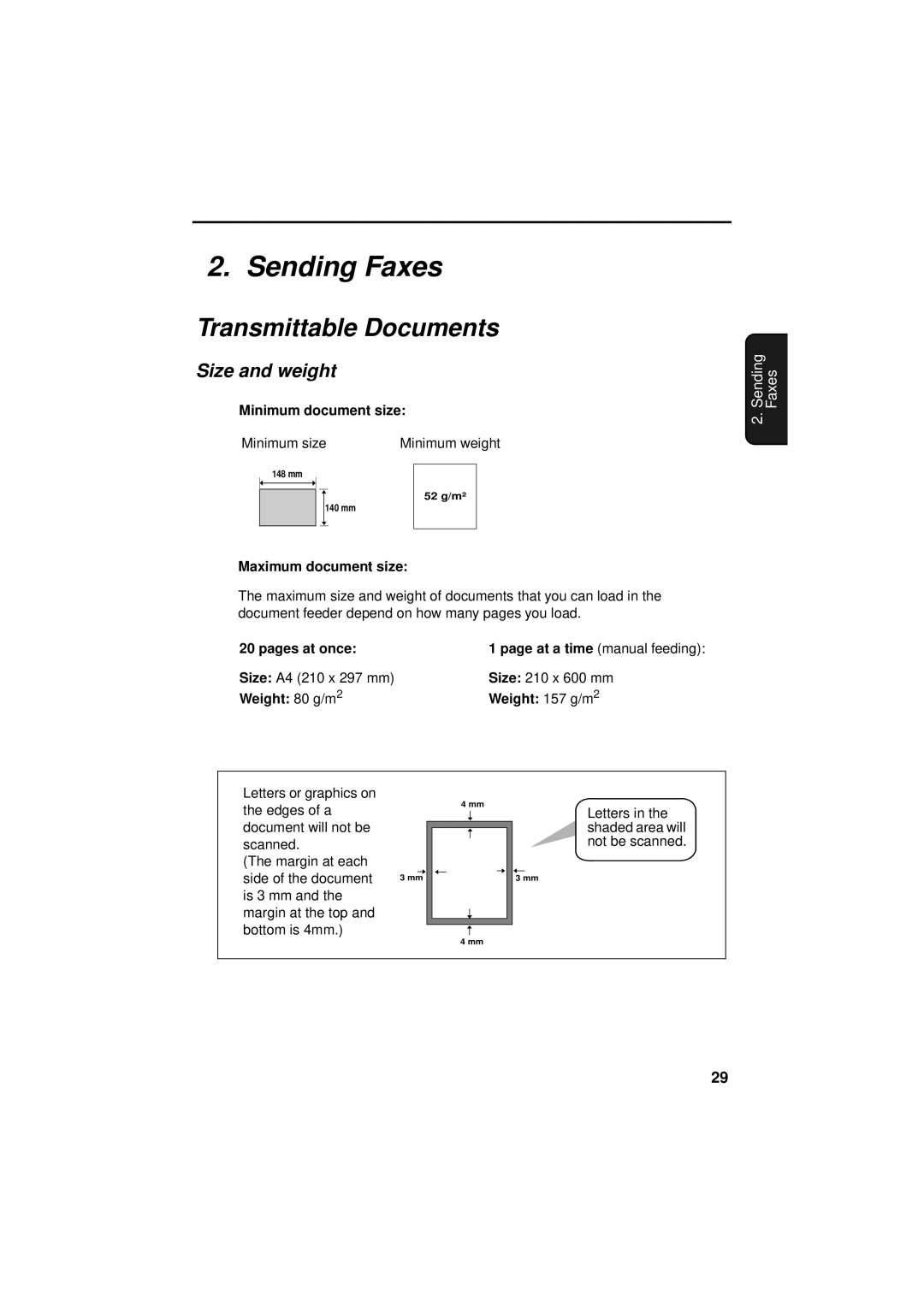 Sharp FO-3150 operation manual Sending Faxes, Transmittable Documents, Size and weight 