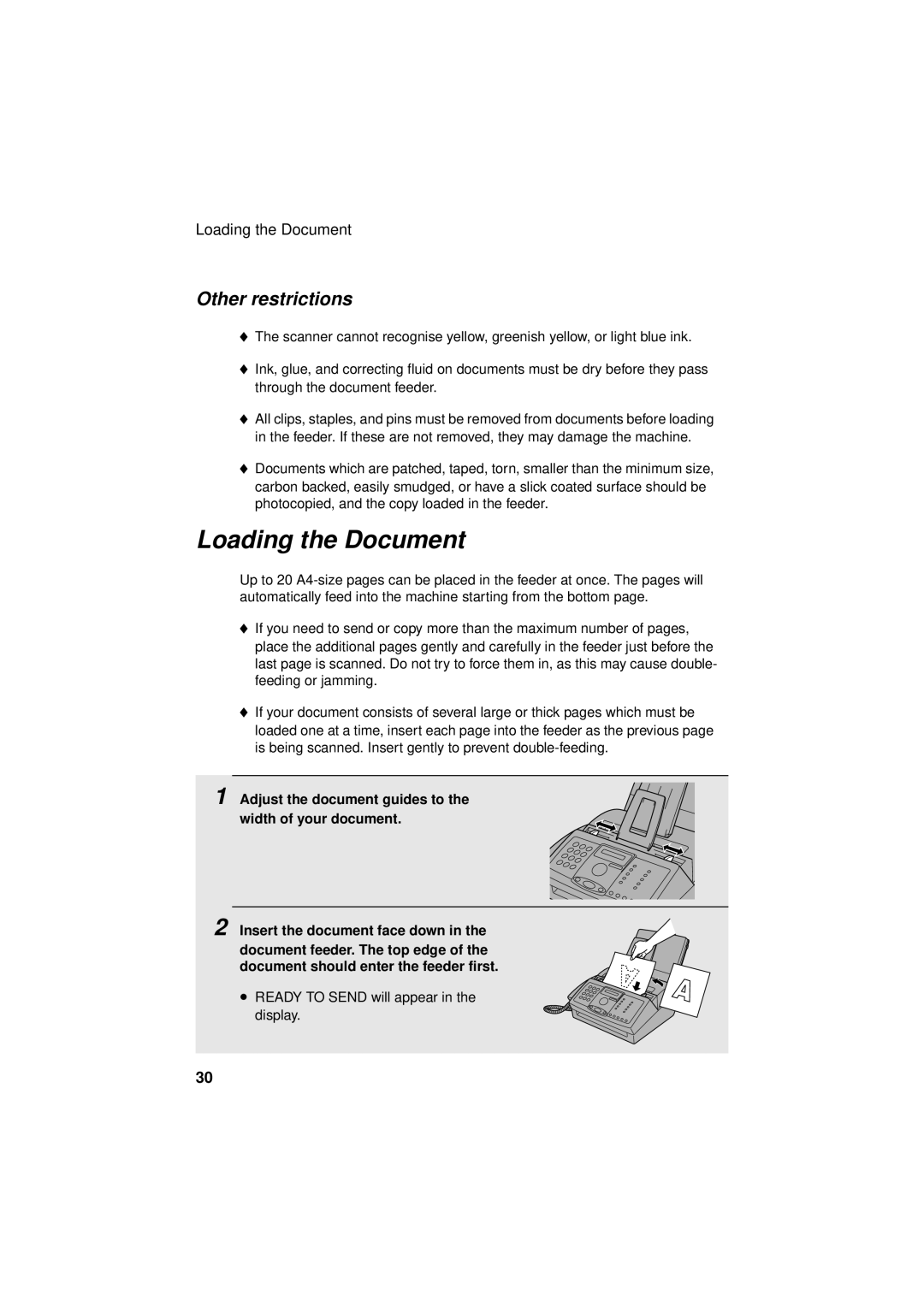 Sharp FO-3150 operation manual Loading the Document, Other restrictions 