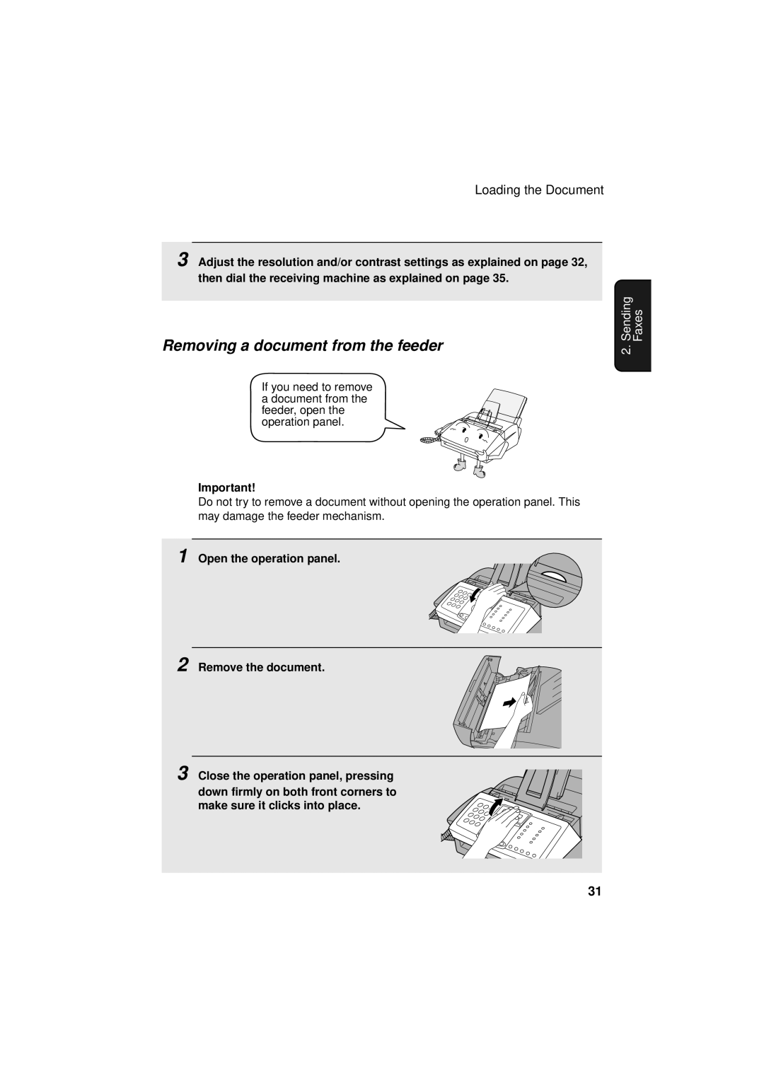 Sharp FO-3150 operation manual Removing a document from the feeder 