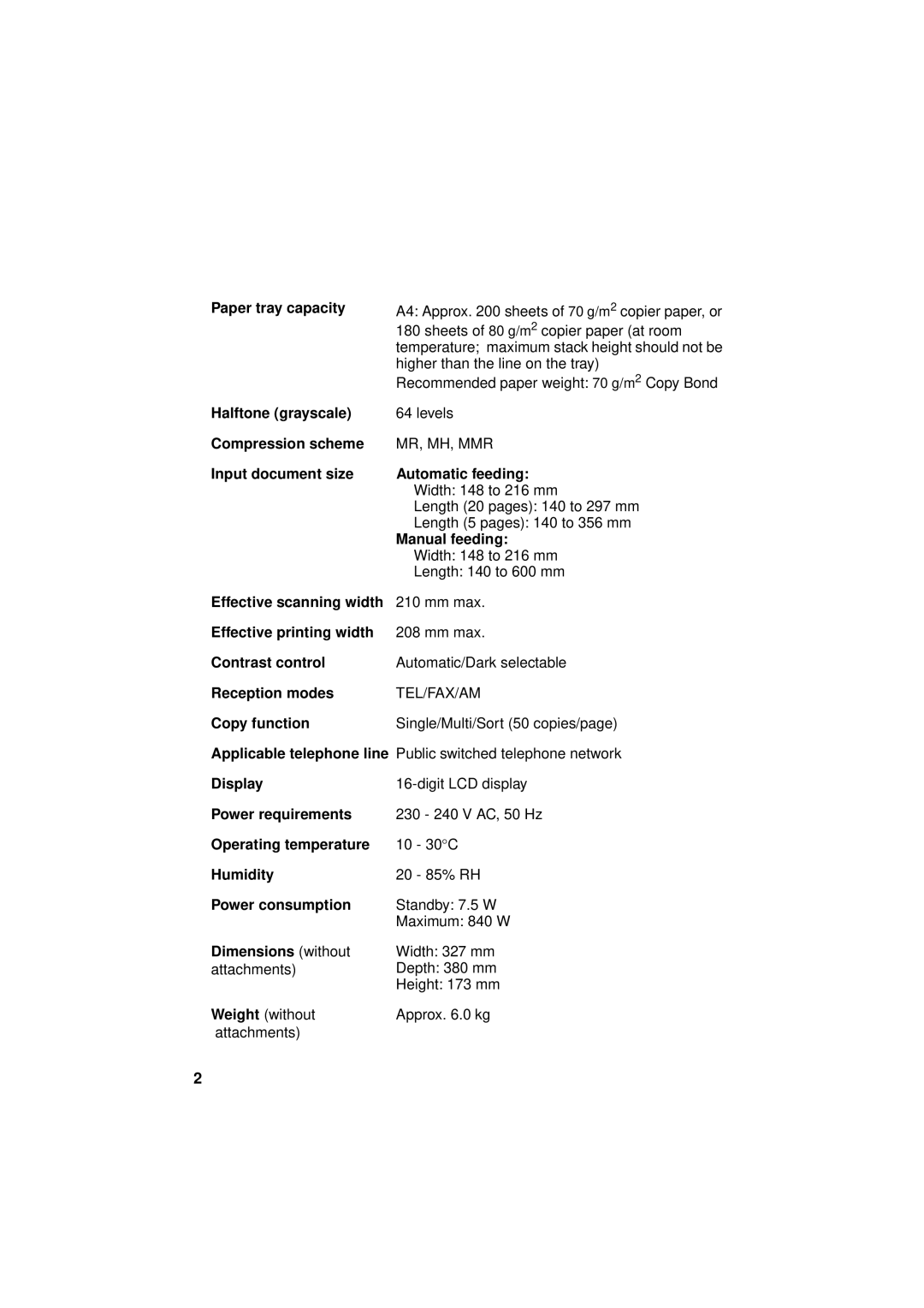 Sharp FO-3150 operation manual Paper tray capacity, Applicable telephone line 