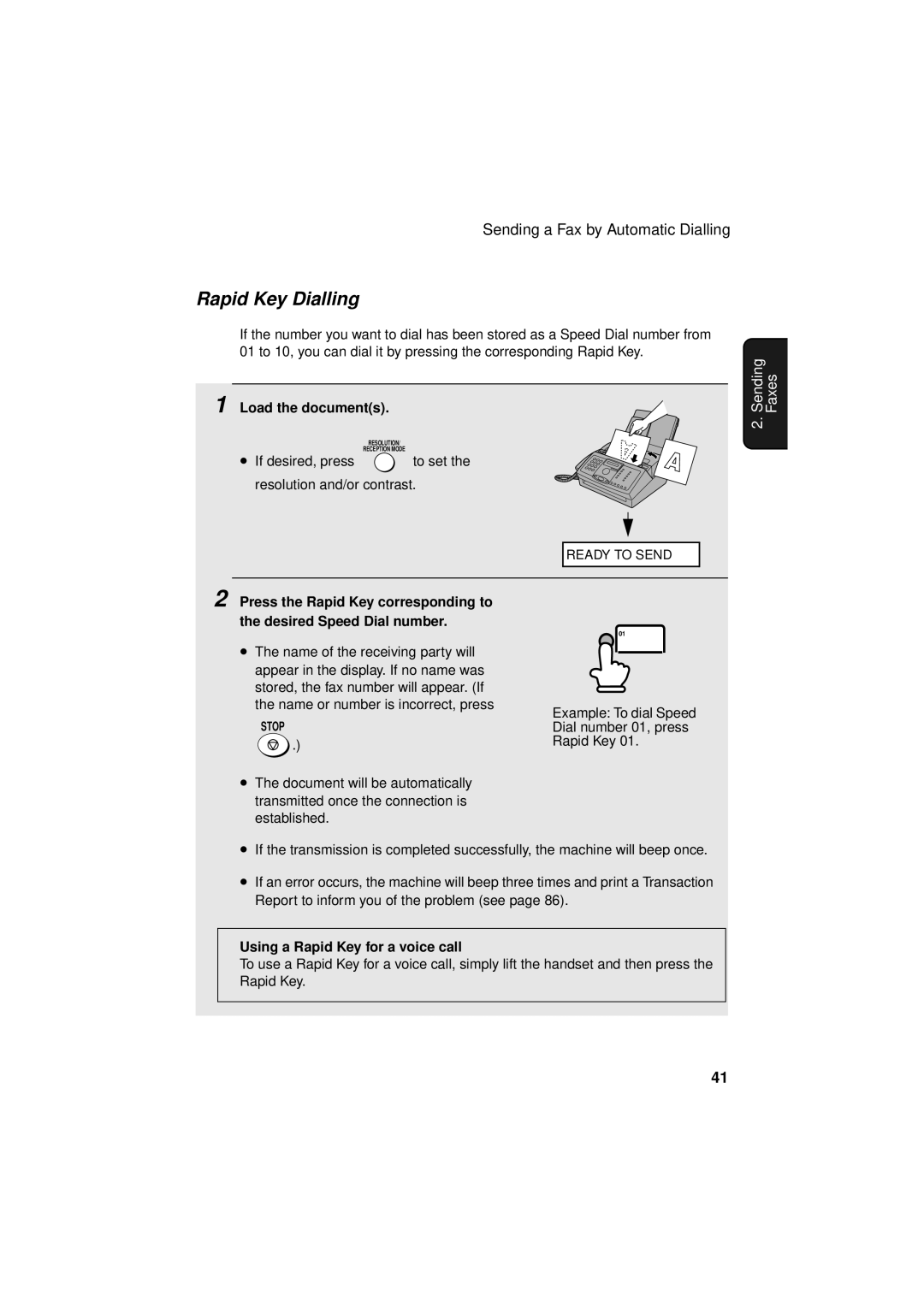 Sharp FO-3150 operation manual Rapid Key Dialling, Using a Rapid Key for a voice call 