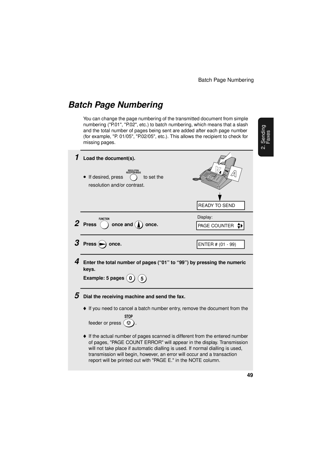 Sharp FO-3150 operation manual Batch Page Numbering, Feeder or press 