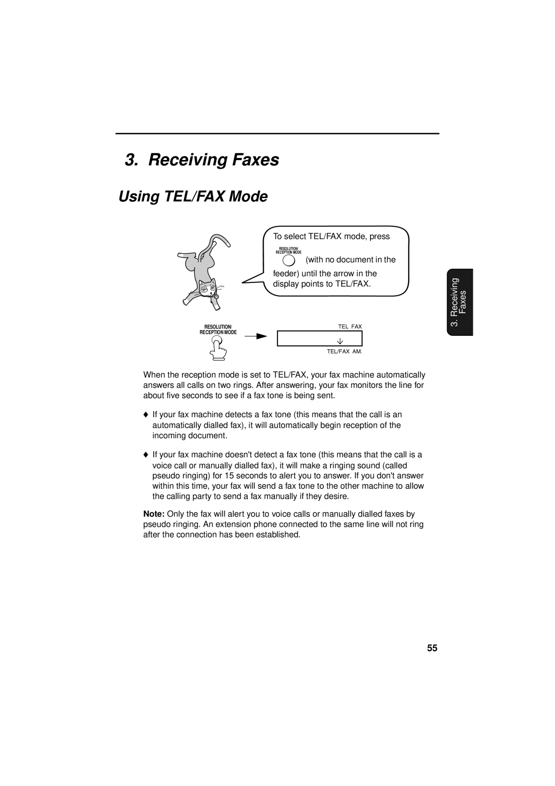 Sharp FO-3150 operation manual Receiving Faxes, Using TEL/FAX Mode 