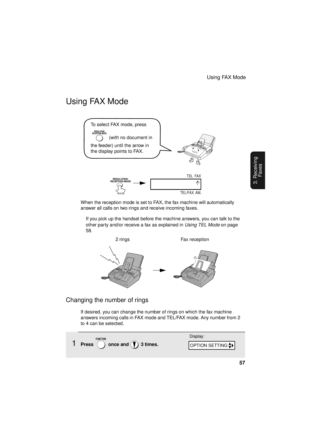 Sharp FO-3150 operation manual Using FAX Mode, Changing the number of rings 