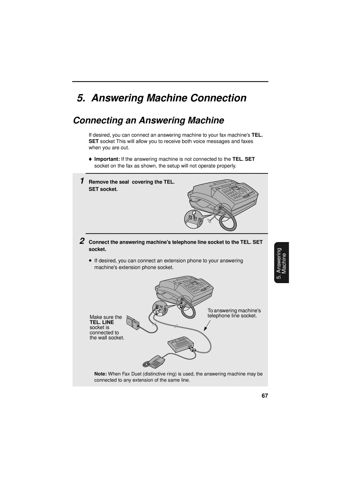 Sharp FO-3150 operation manual Answering Machine Connection, Connecting an Answering Machine 