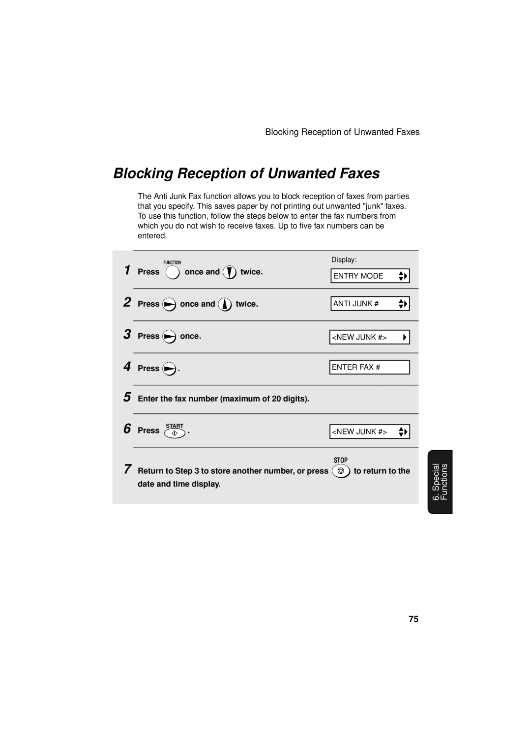 Sharp FO-3150 operation manual Blocking Reception of Unwanted Faxes, Enter the fax number maximum of 20 digits Press Start 