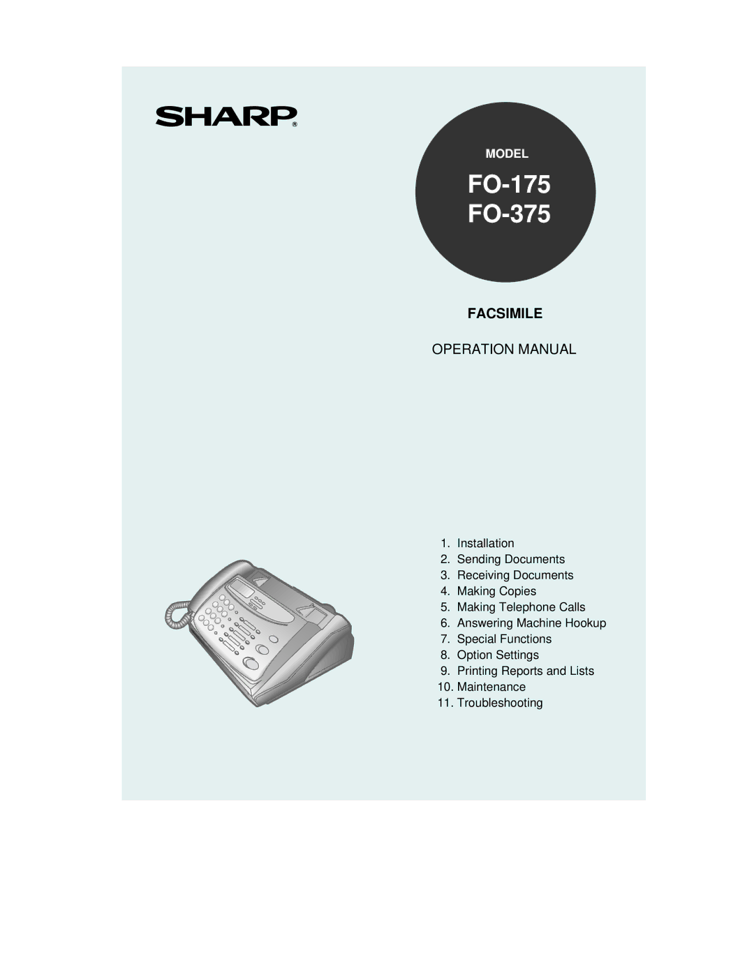 Sharp operation manual FO-175 FO-375 