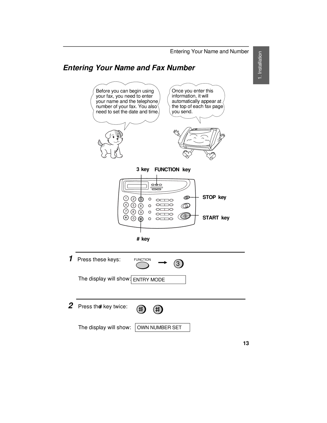 Sharp FO-375, FO-175 operation manual Entering Your Name and Fax Number, Press these keys 