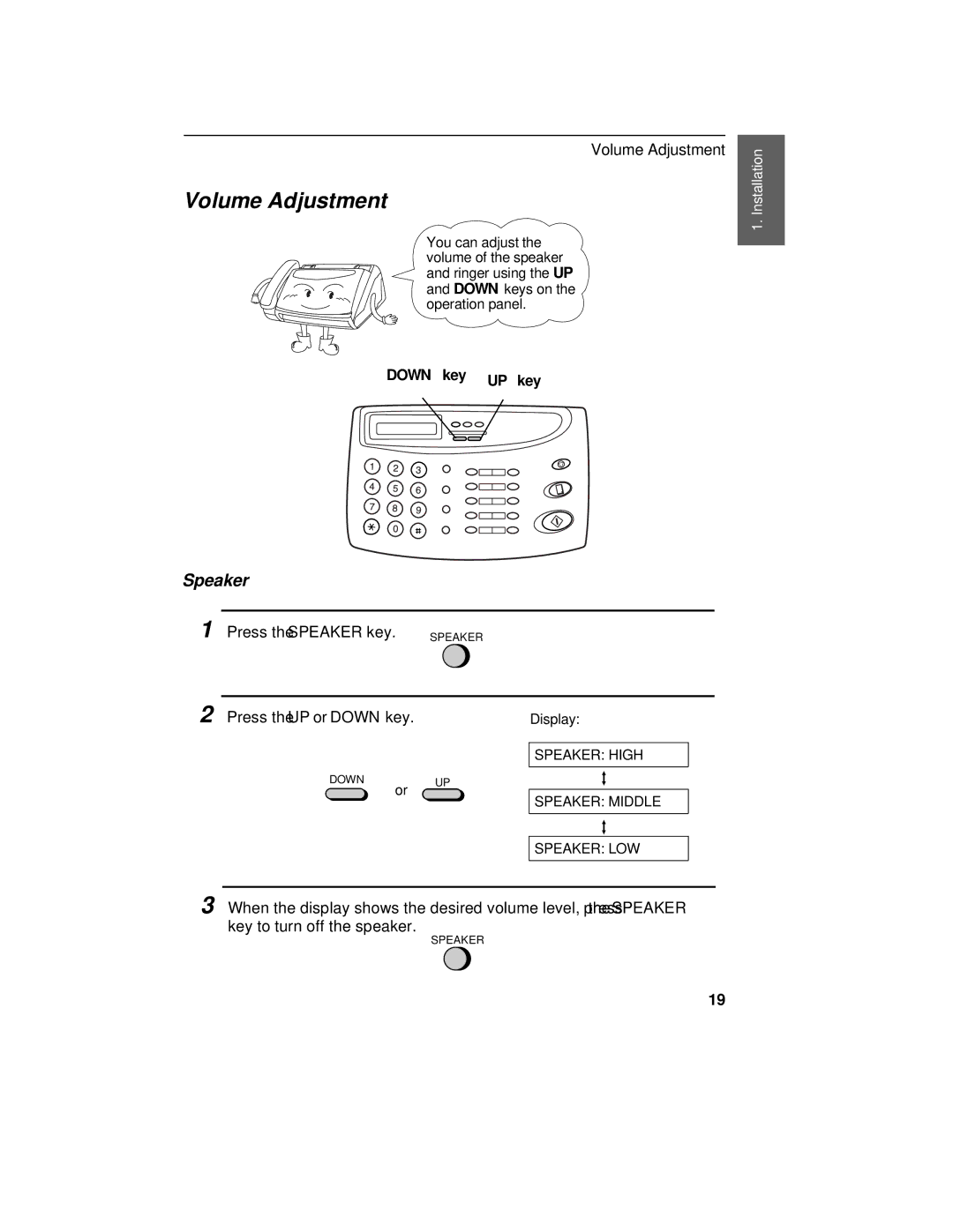 Sharp FO-375, FO-175 operation manual Volume Adjustment, Speaker 