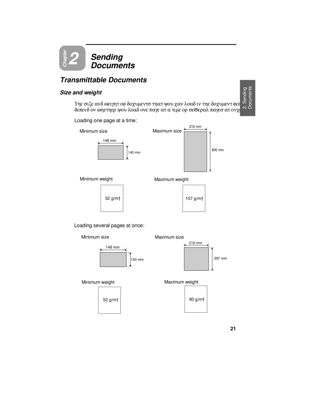 Sharp FO-375, FO-175 operation manual SendingDocuments, Transmittable Documents, Size and weight, Loading one page at a time 