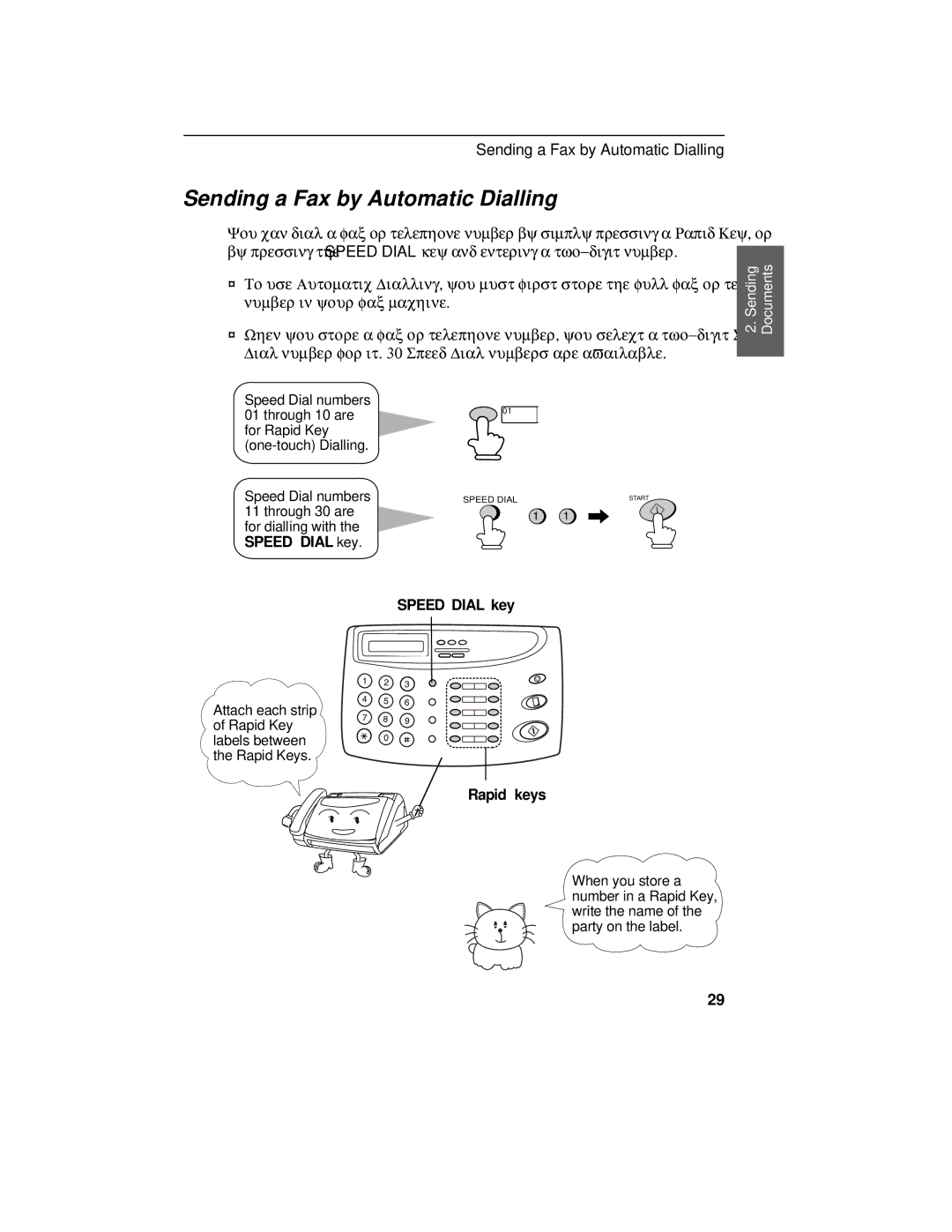 Sharp FO-375, FO-175 operation manual Sending a Fax by Automatic Dialling, Speed Dial key Rapid keys 