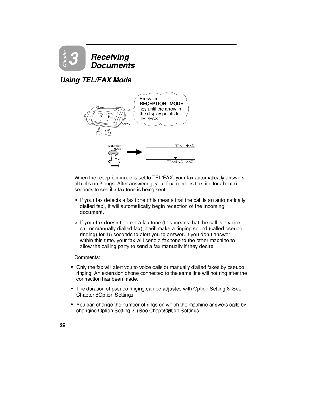 Sharp FO-175, FO-375 operation manual Receiving Documents, Using TEL/FAX Mode 