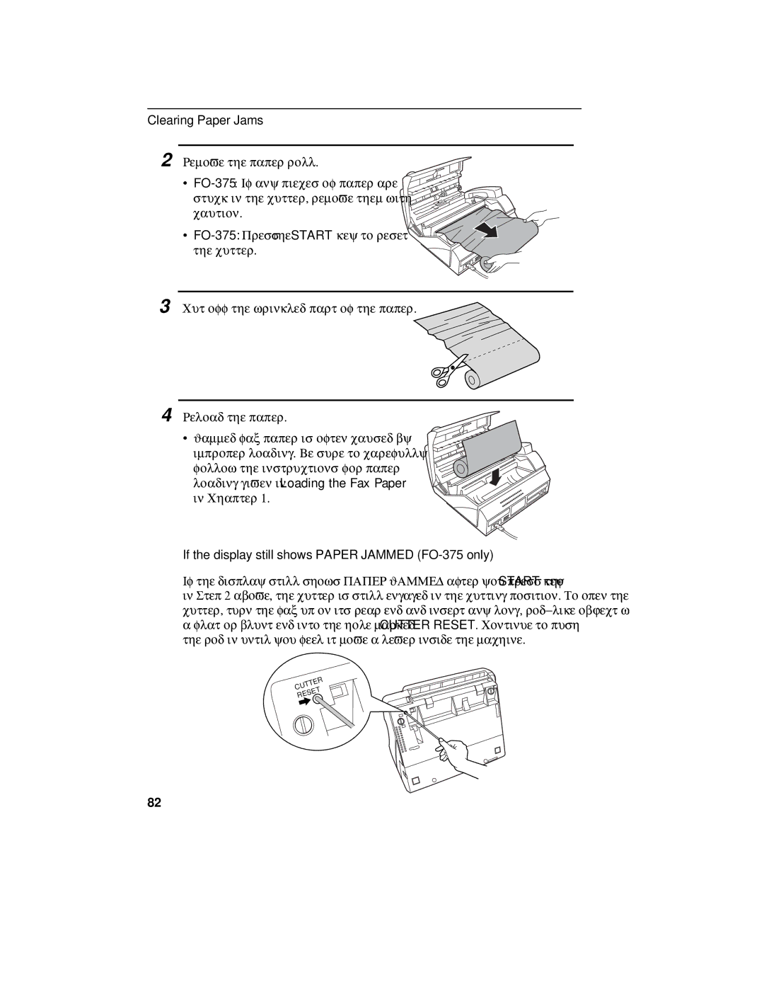 Sharp FO-175 operation manual If the display still shows Paper Jammed FO-375 only 