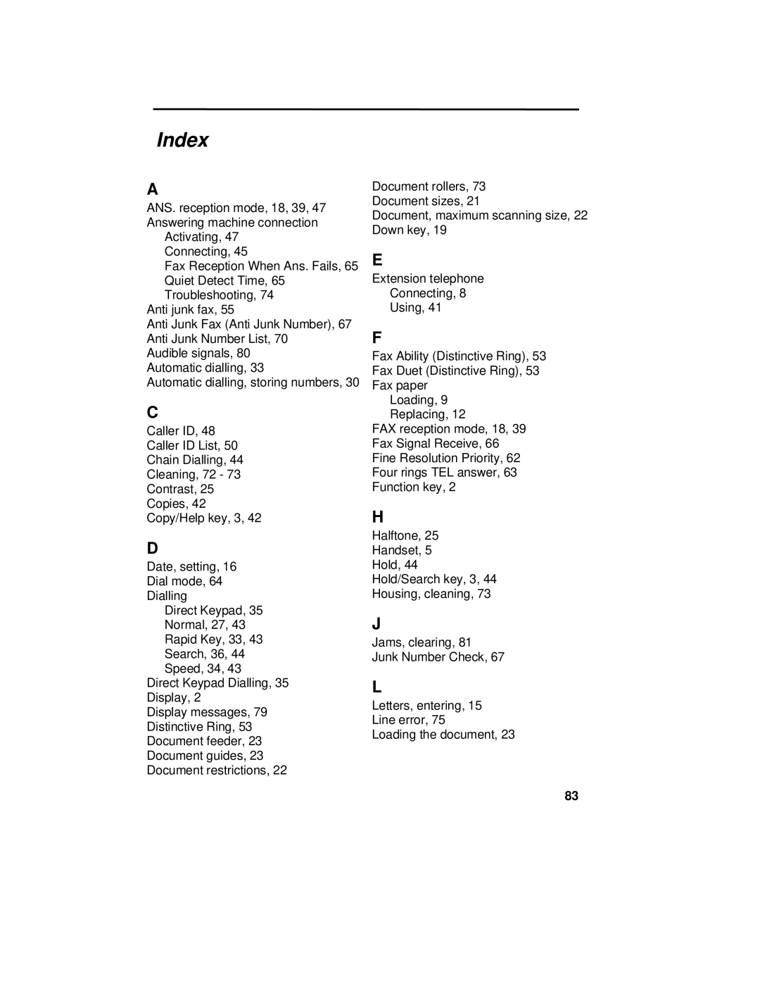 Sharp FO-375, FO-175 operation manual Index 