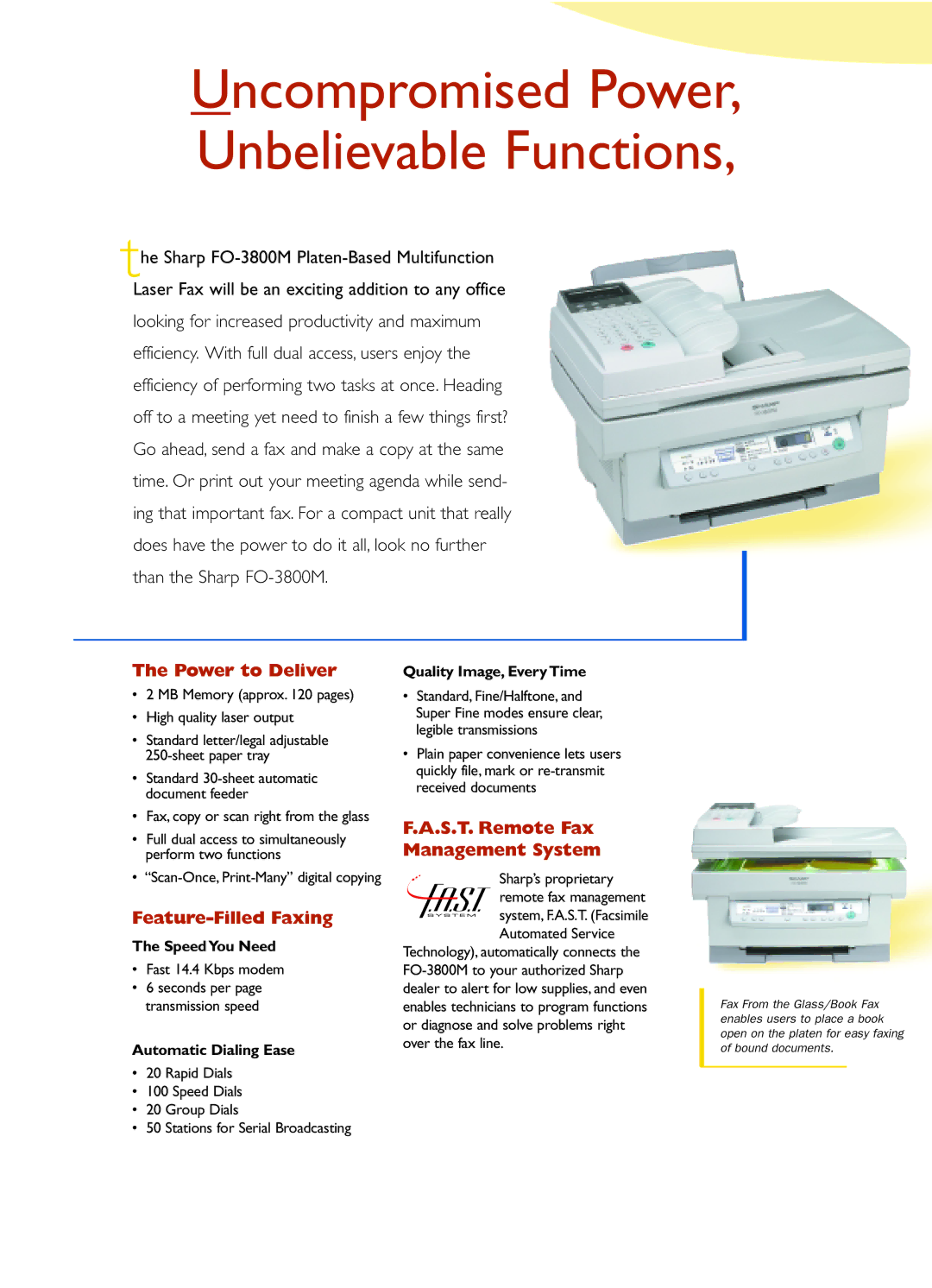 Sharp FO-3800M manual Power to Deliver, Feature-Filled Faxing, S.T. Remote Fax Management System 