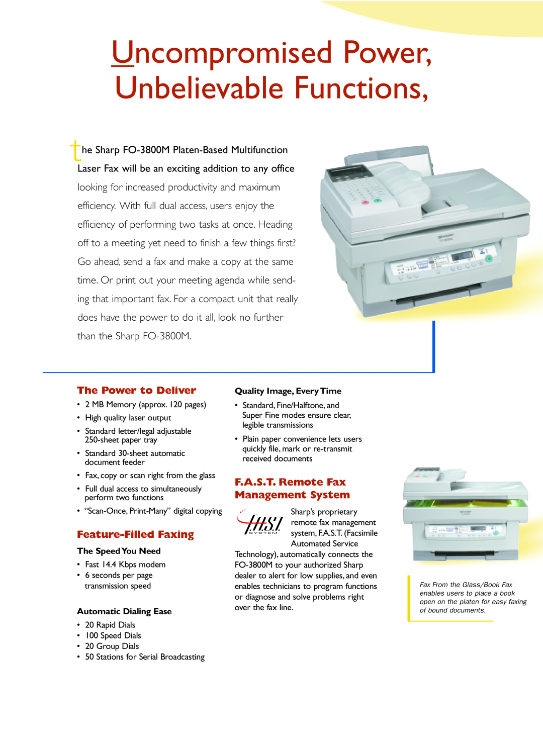 Sharp FO-3800M manual The Power to Deliver, Feature-Filled Faxing, F.A.S.T. Remote Fax Management System 