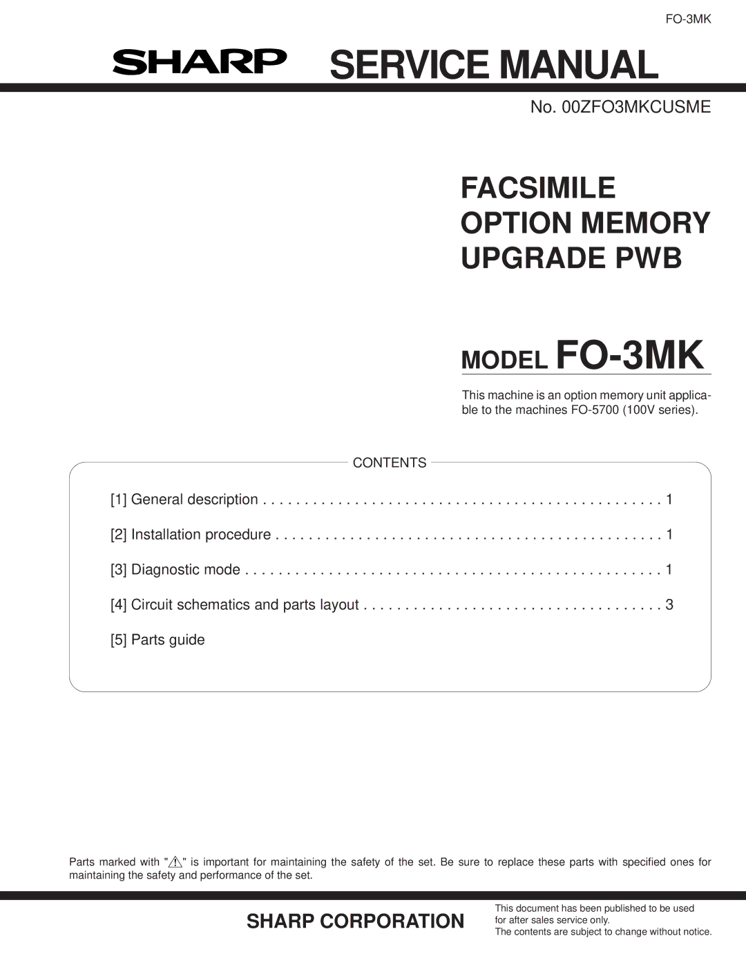 Sharp 00ZFO3MKCUSME, FO-3MK service manual Facsimile Option Memory Upgrade PWB 