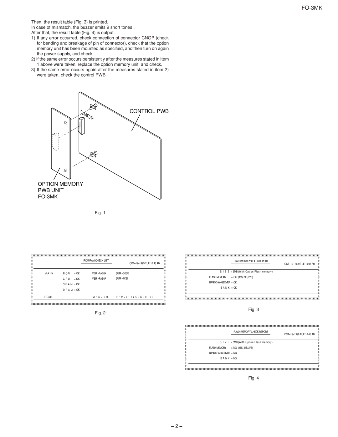 Sharp 00ZFO3MKCUSME, FO-3MK ROM/RAM Check List, VER.=FAB0X SUM =DE0E, VER.=FAB0A, A M, Pcu, Flash Memory Check Report 