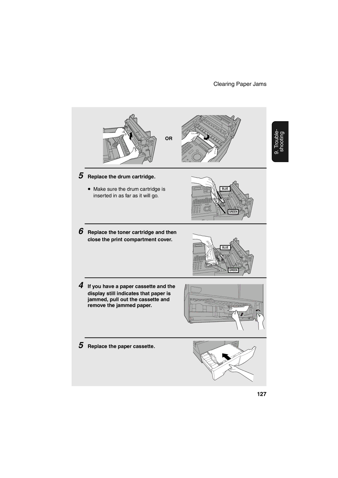 Sharp FO-4400 operation manual 127, Replace the drum cartridge 