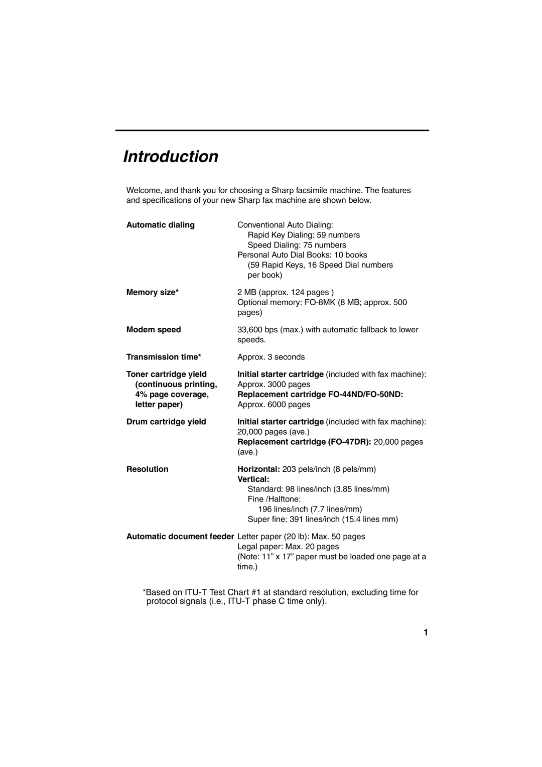 Sharp FO-4400 operation manual Introduction 