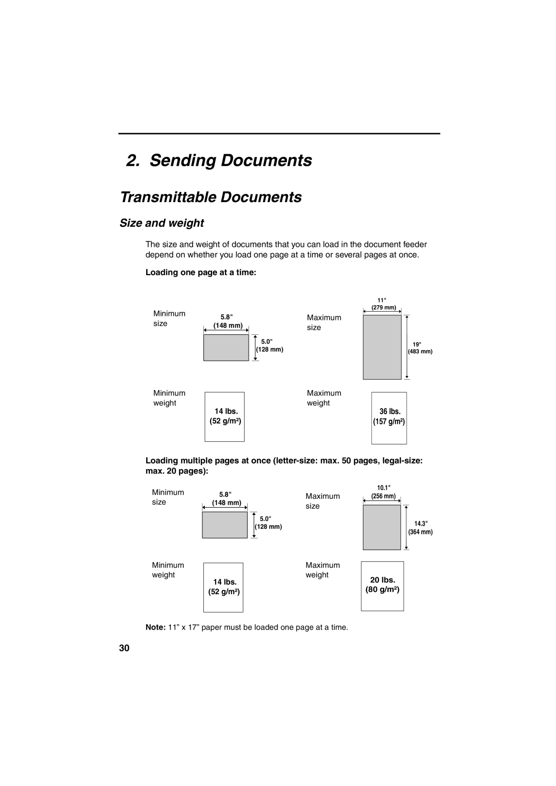 Sharp FO-4400 operation manual Sending Documents, Transmittable Documents, Size and weight, Loading one page at a time 