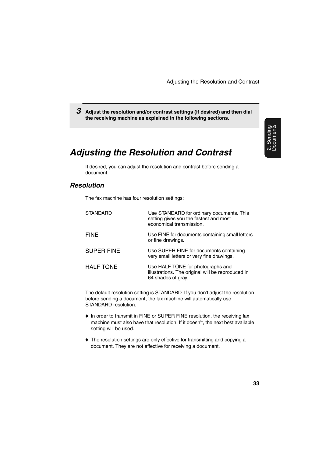 Sharp FO-4400 operation manual Adjusting the Resolution and Contrast 