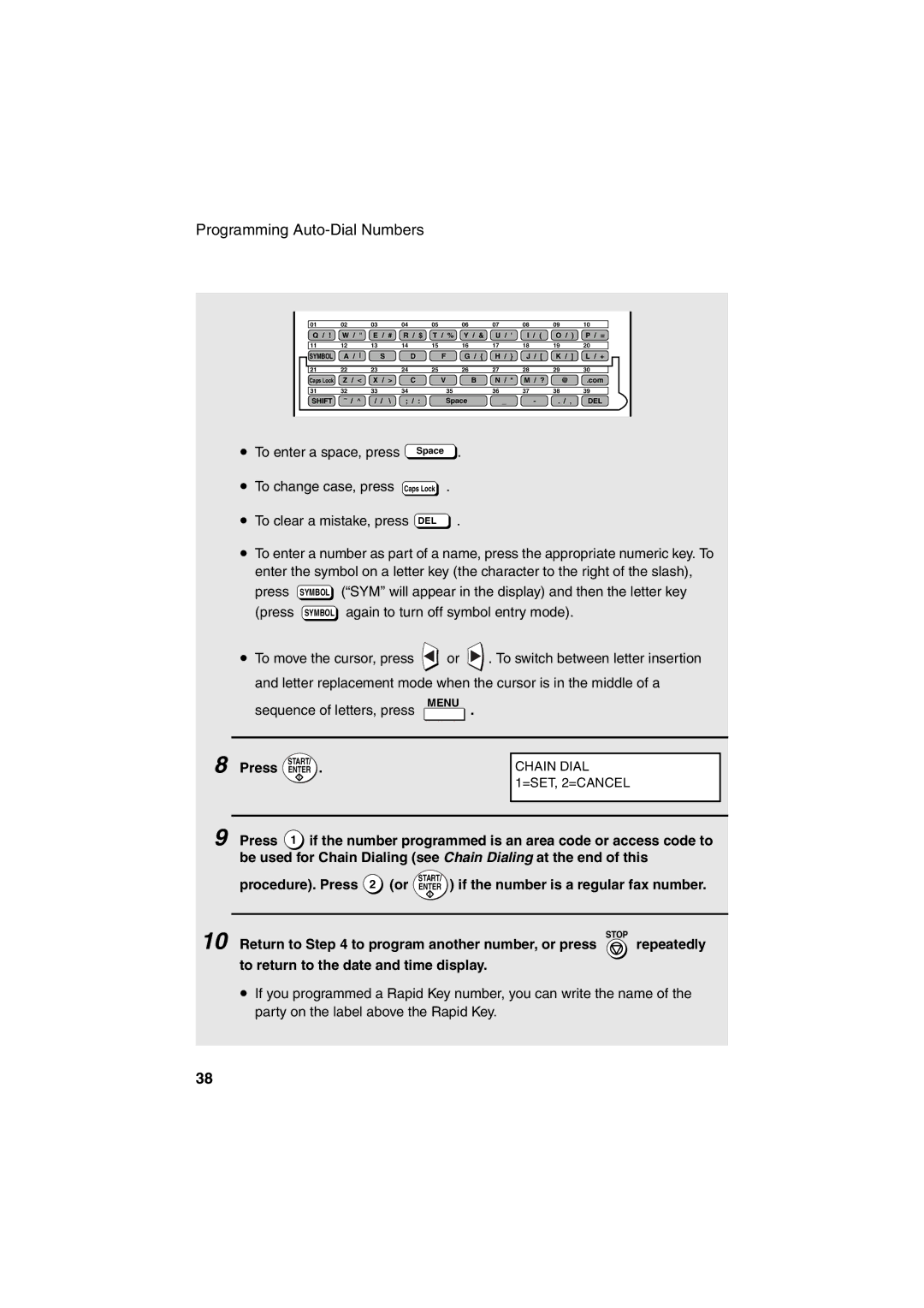 Sharp FO-4400 Return to to program another number, or press, Repeatedly, To return to the date and time display 