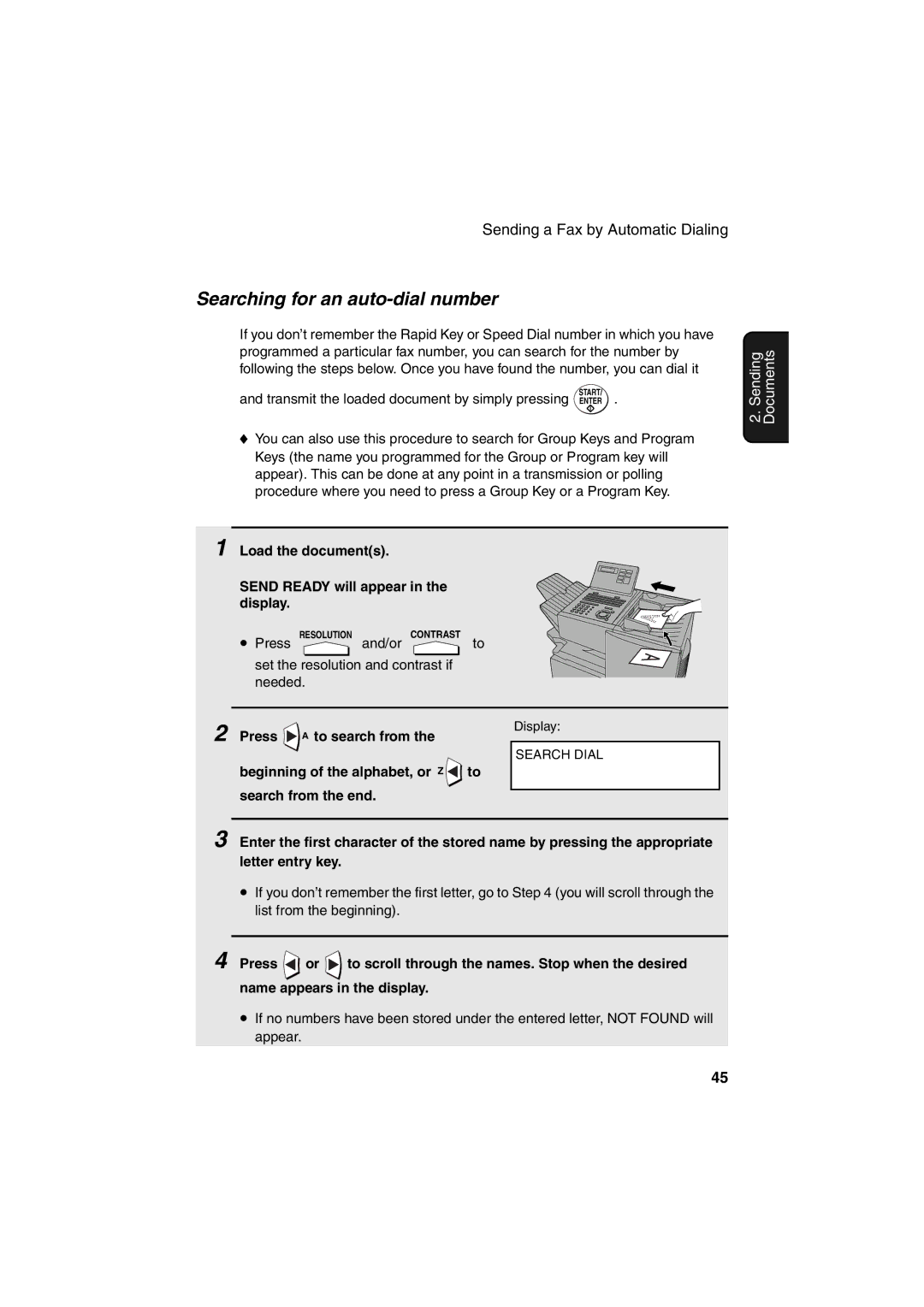 Sharp FO-4400 operation manual Searching for an auto-dial number, Press To search from 