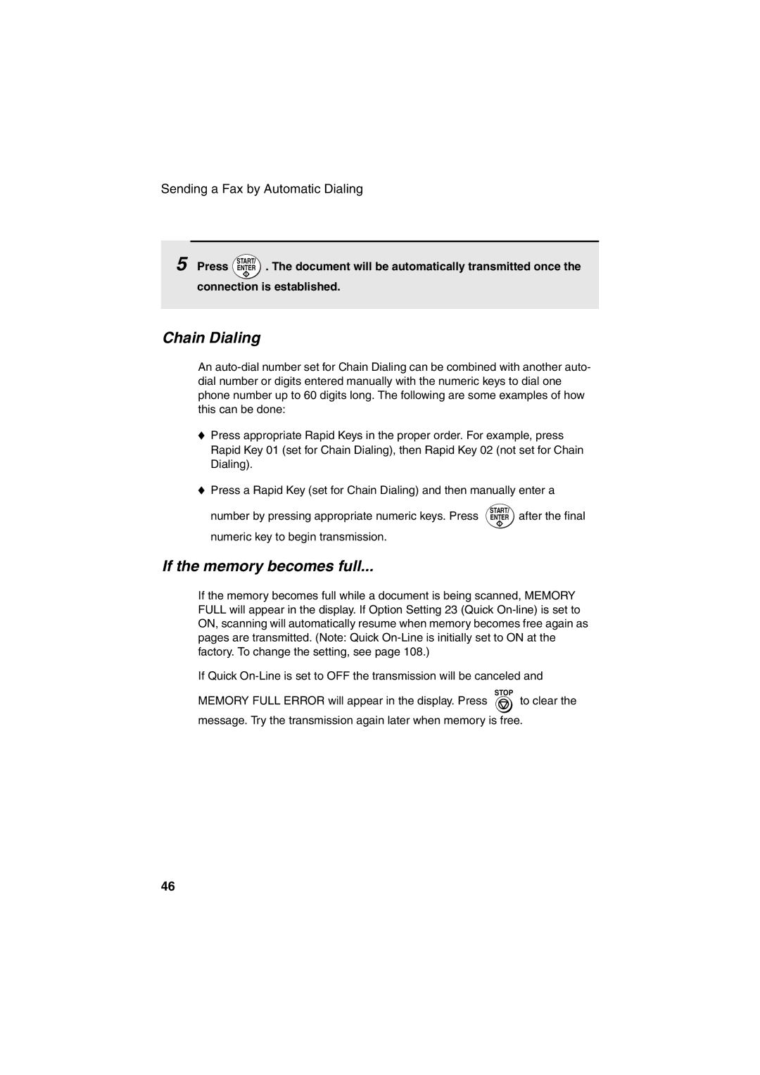 Sharp FO-4400 operation manual Chain Dialing, If the memory becomes full, Document will be automatically transmitted once 