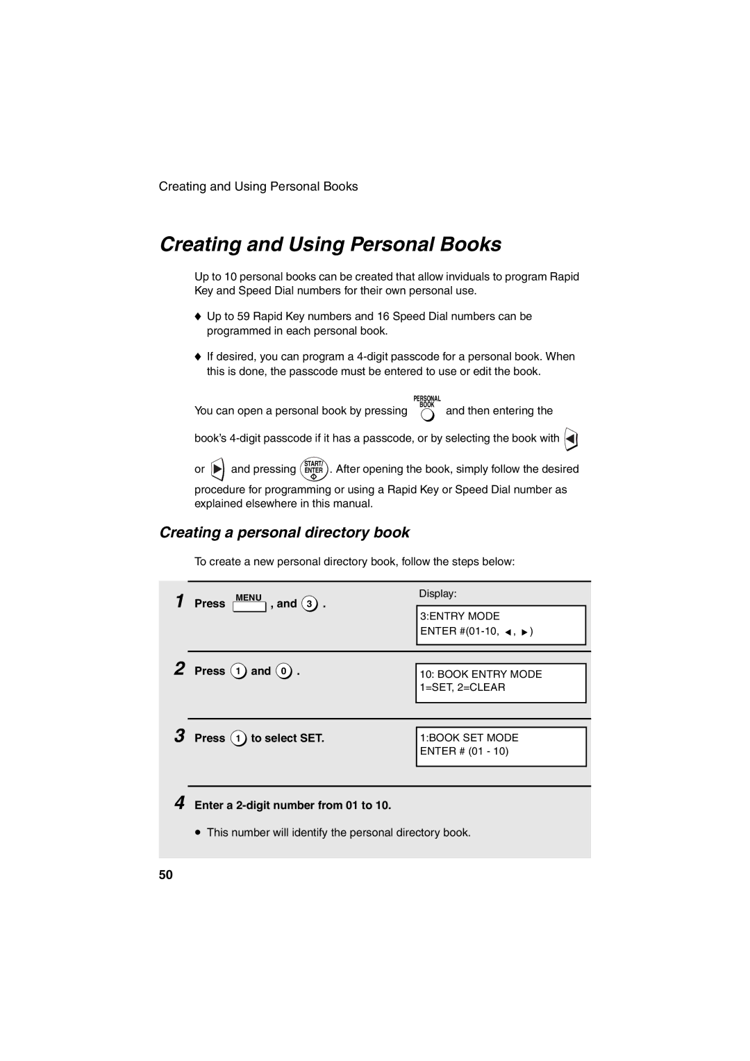 Sharp FO-4400 operation manual Creating and Using Personal Books, Creating a personal directory book 