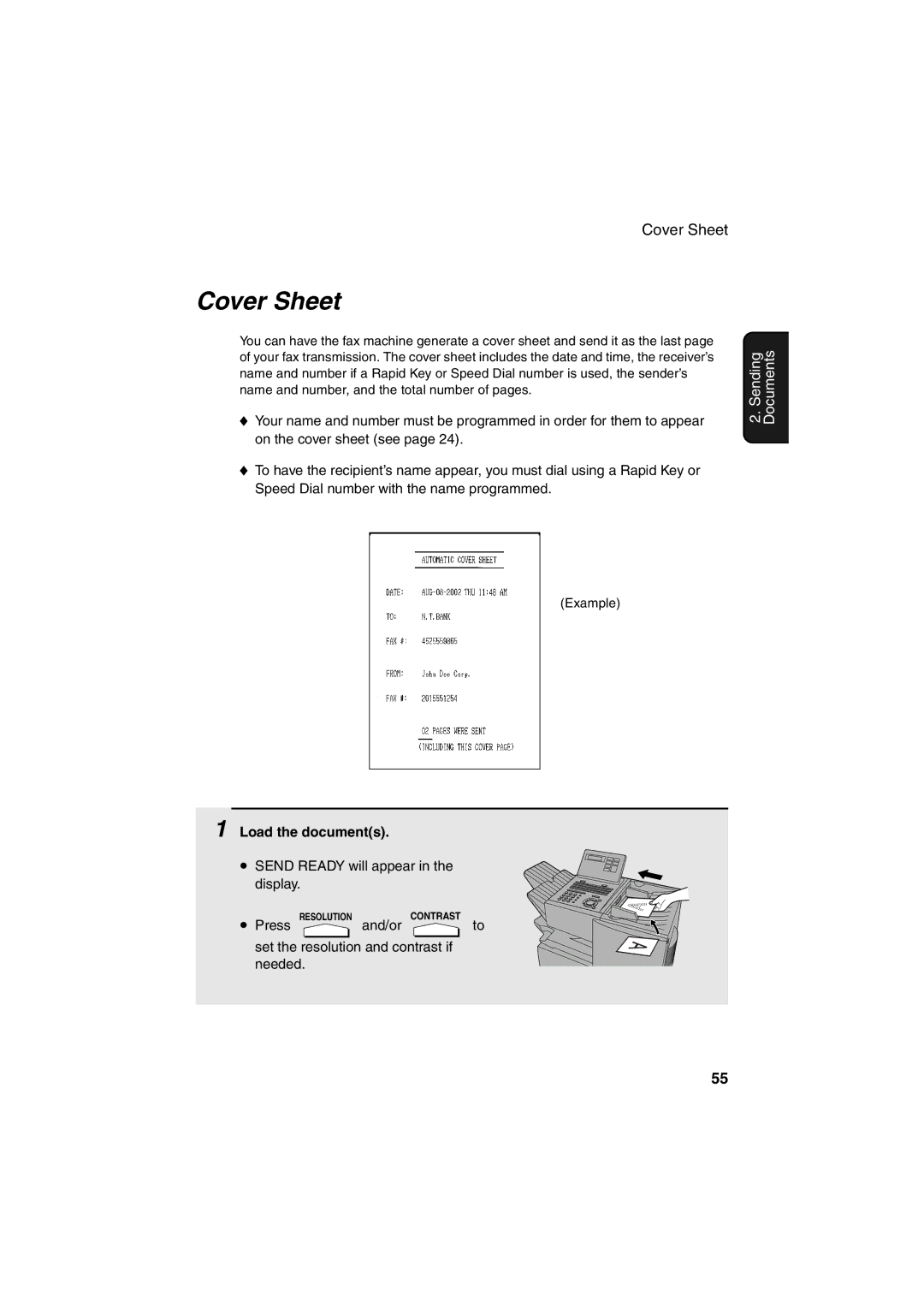 Sharp FO-4400 operation manual Cover Sheet, Load the documents 