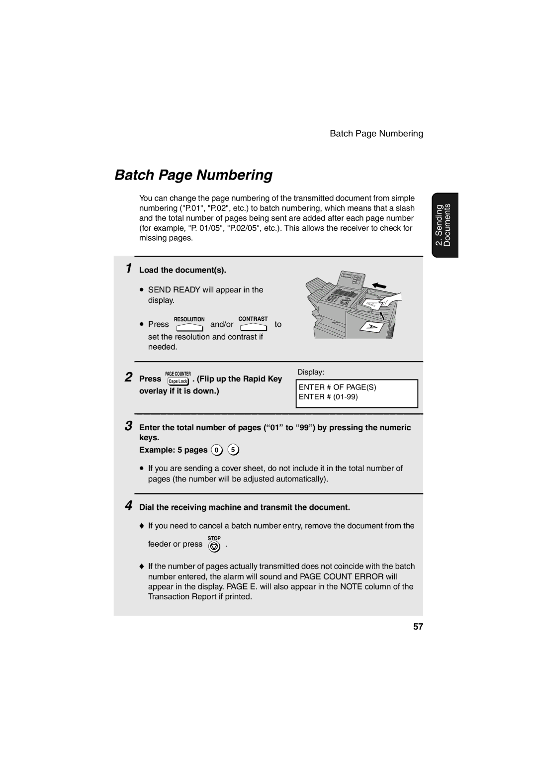 Sharp FO-4400 operation manual Batch Page Numbering, Caps Lock . Flip up the Rapid Key 