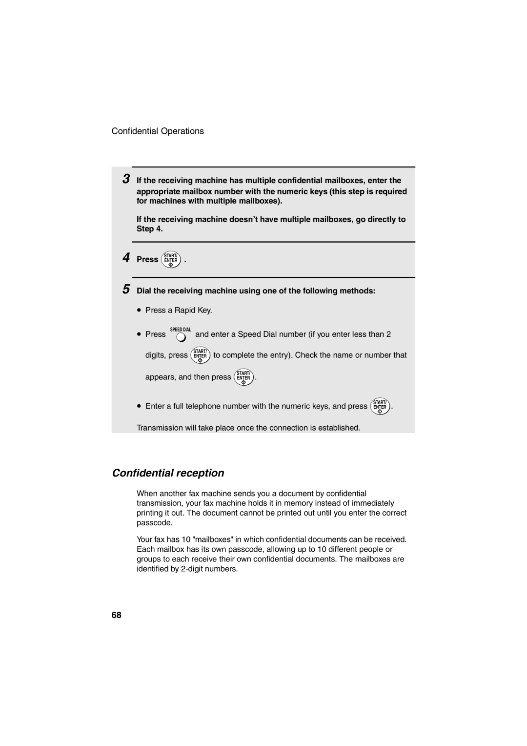 Sharp FO-4400 operation manual Confidential reception, Digits, press Enter, Appears, and then press Enter 