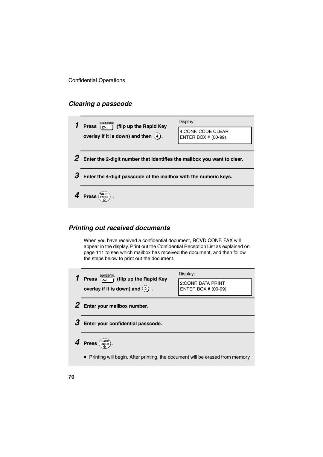 Sharp FO-4400 operation manual Clearing a passcode, Printing out received documents, Press Z 