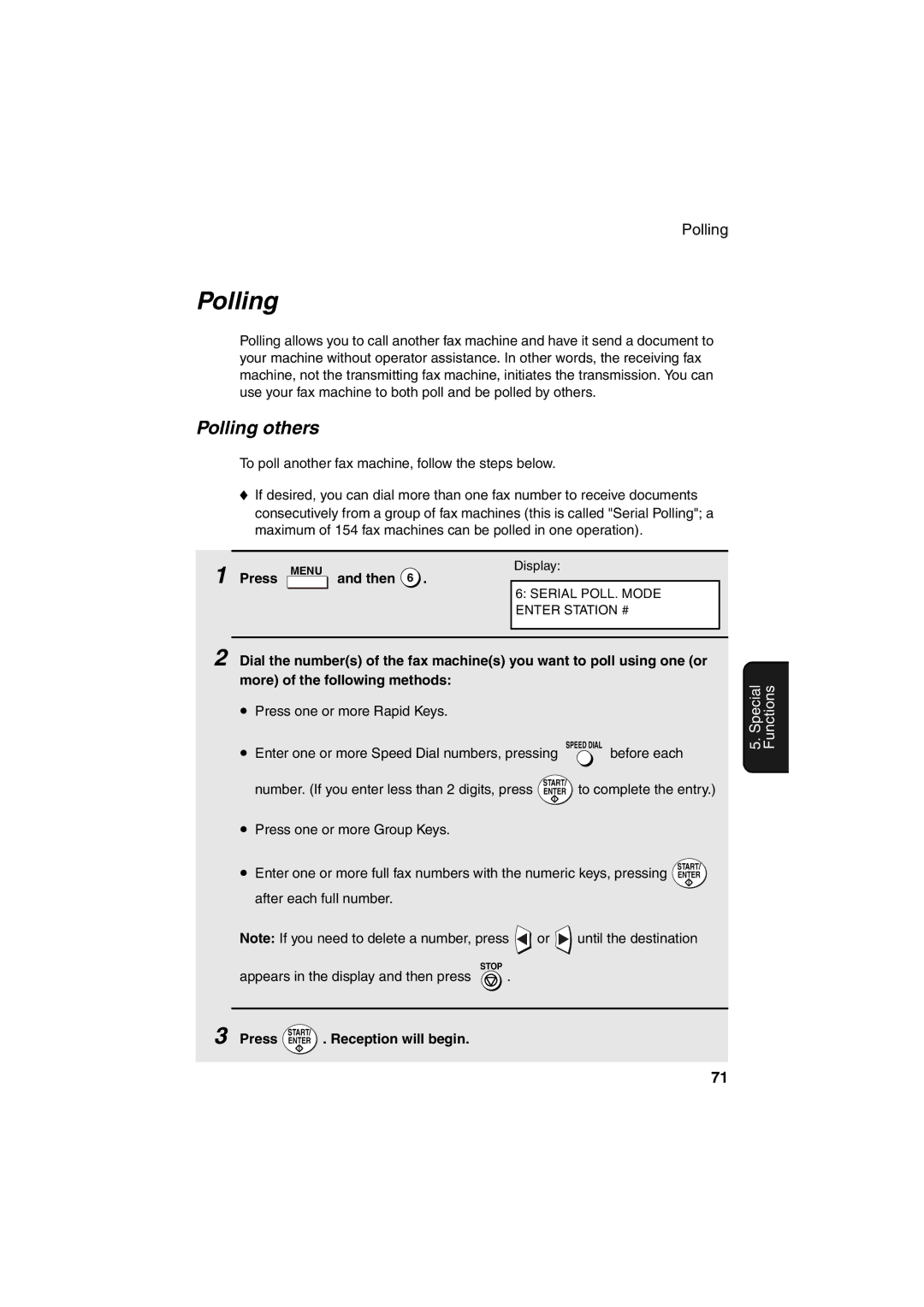 Sharp FO-4400 Polling others, Then, Number. If you enter less than 2 digits, press, Press Enter . Reception will begin 