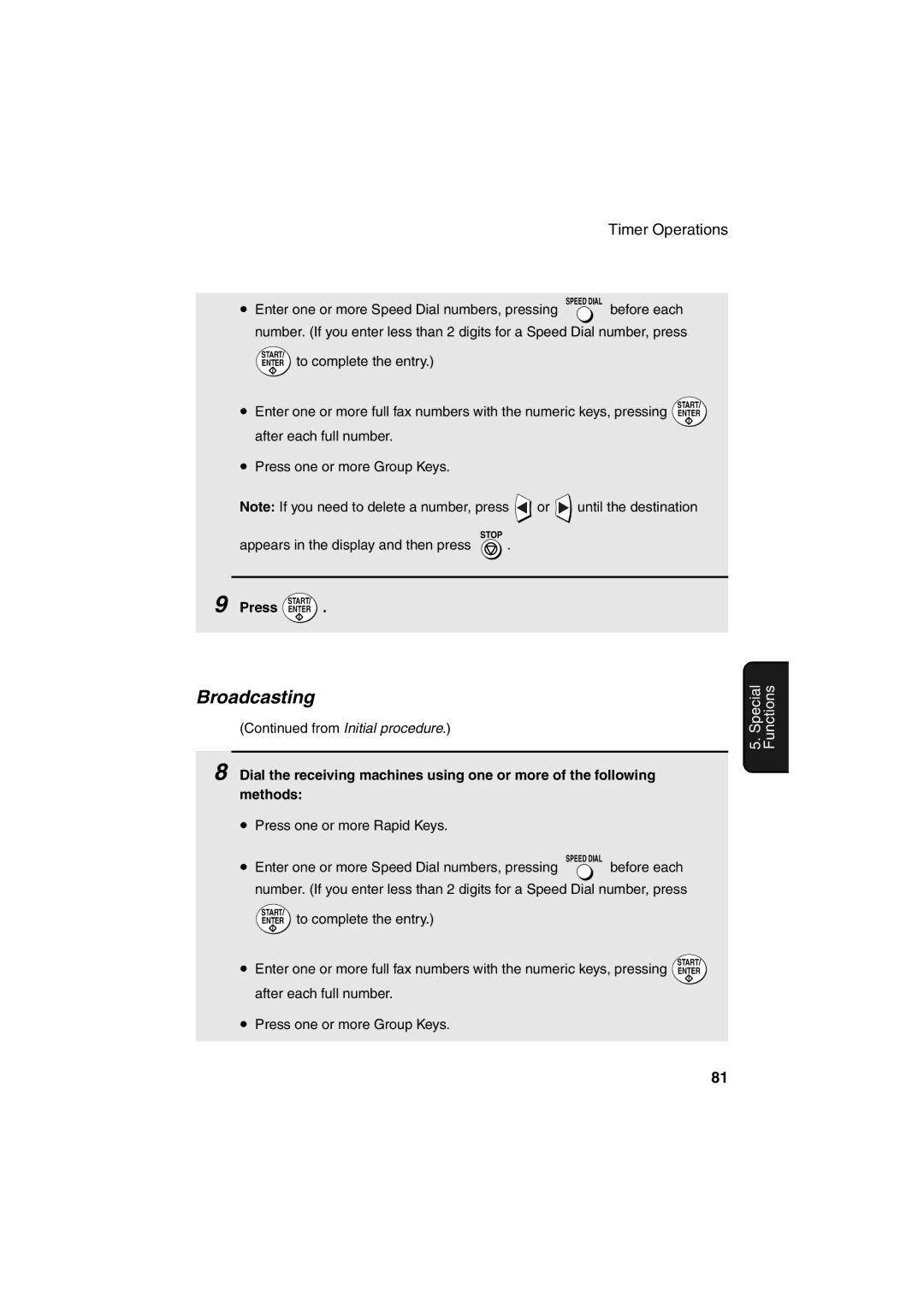 Sharp FO-4400 operation manual Broadcasting, After each full number 