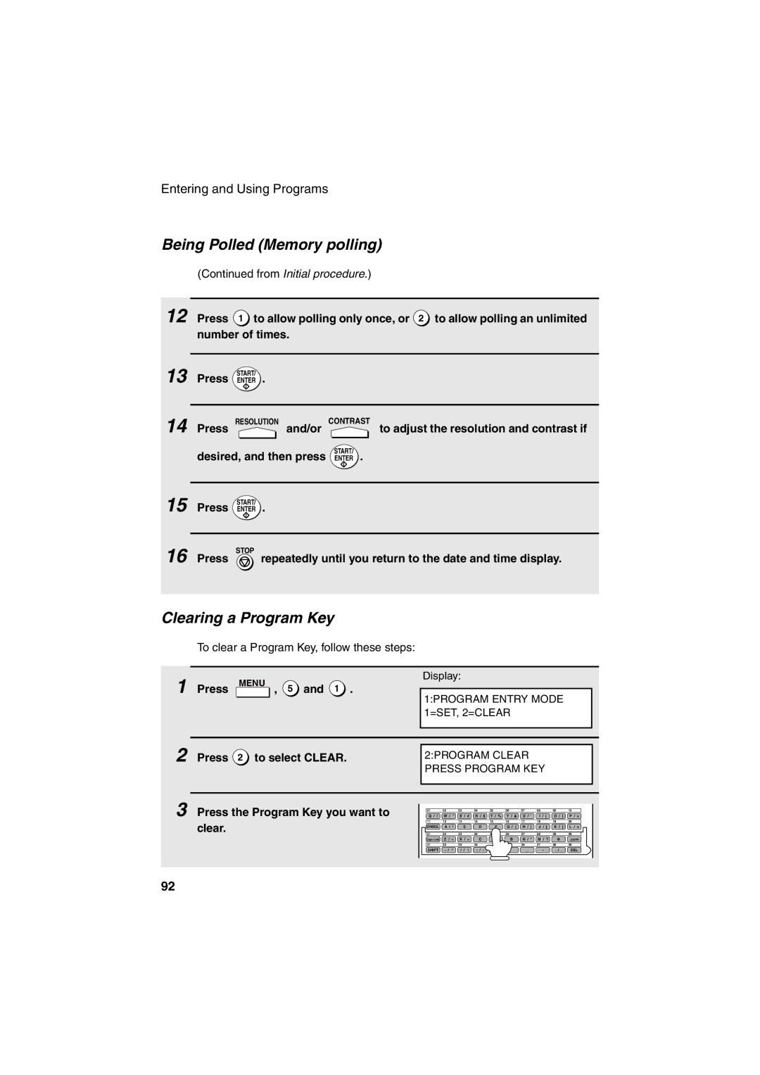 Sharp FO-4400 operation manual Clearing a Program Key, Press Menu , 5, Press the Program Key you want to Clear 